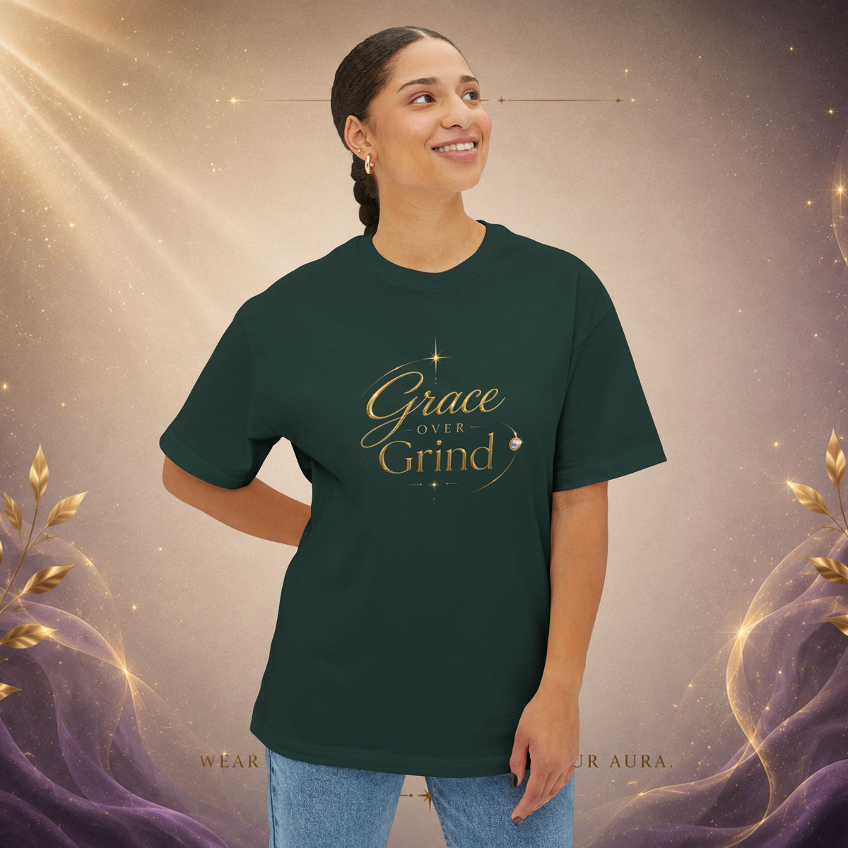 Grace Grind Graphic Tee — Feminine Gold Script Inspirational Shirt