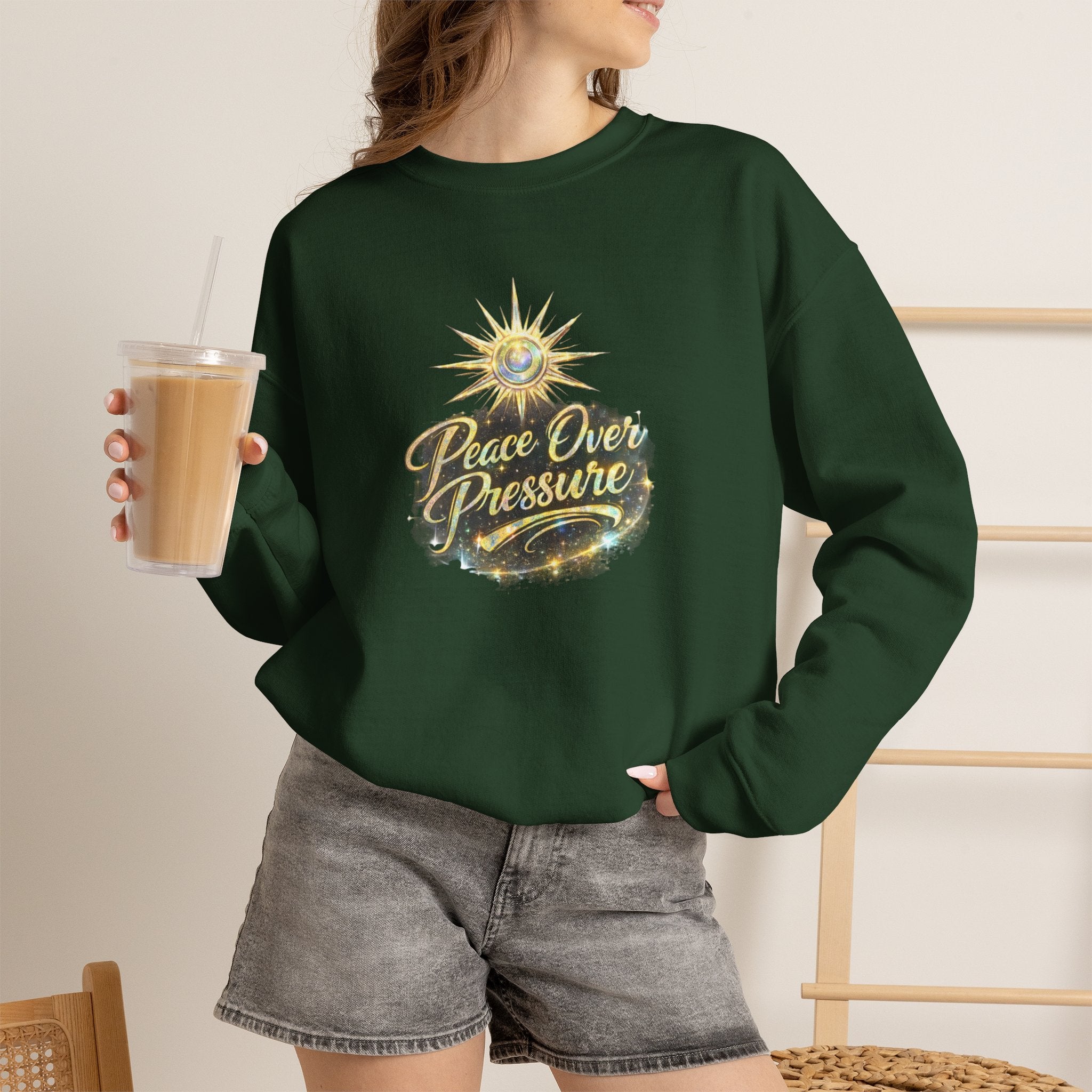 Crewneck Sweatshirt - "Peace Over Pressure" Spiritual Vintage Sun Graphic