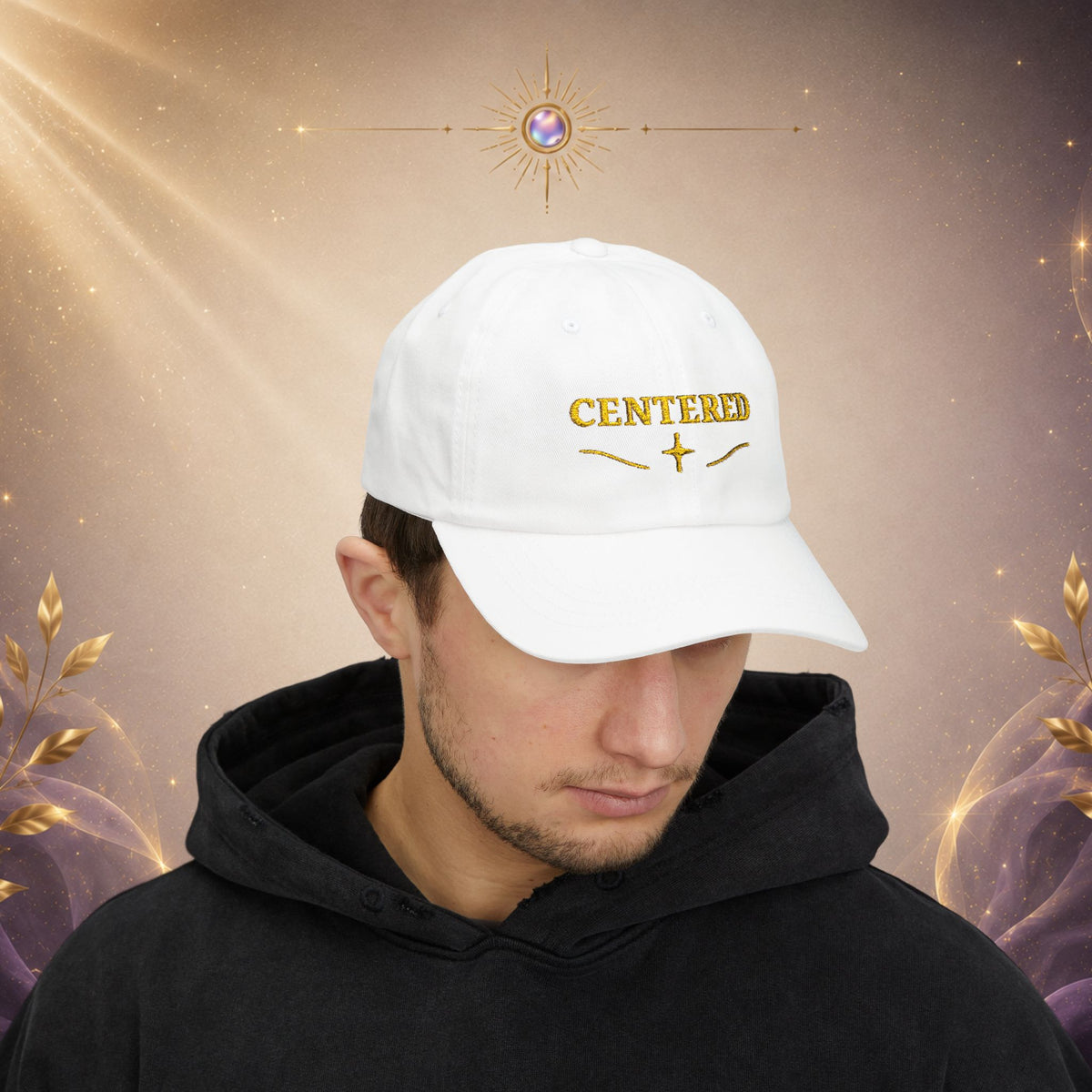 Centered Embroidered —  Baseball Hat with Gold Stitching-  AURA BY RS ®