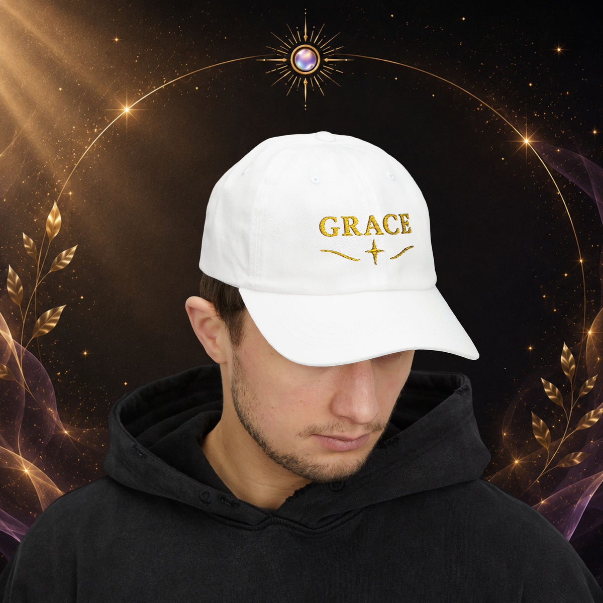 Grace Embroidered  —  Gold Script Baseball Hat