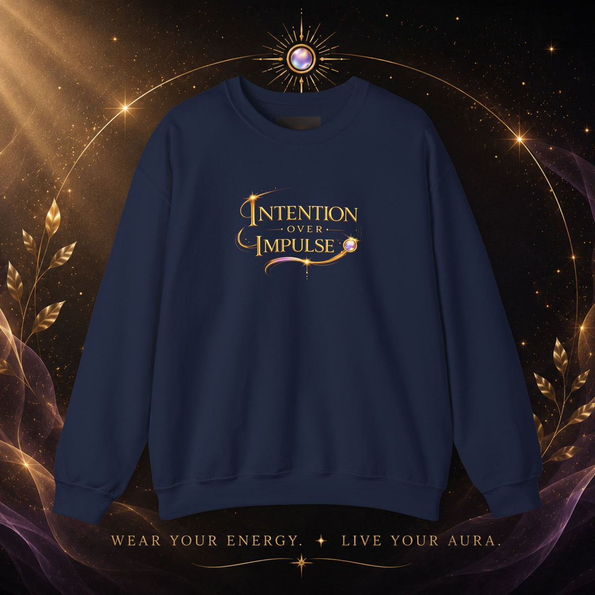 Intentional Crewneck Sweatshirt — "Intention Over Impulse" Inspirational Pullover