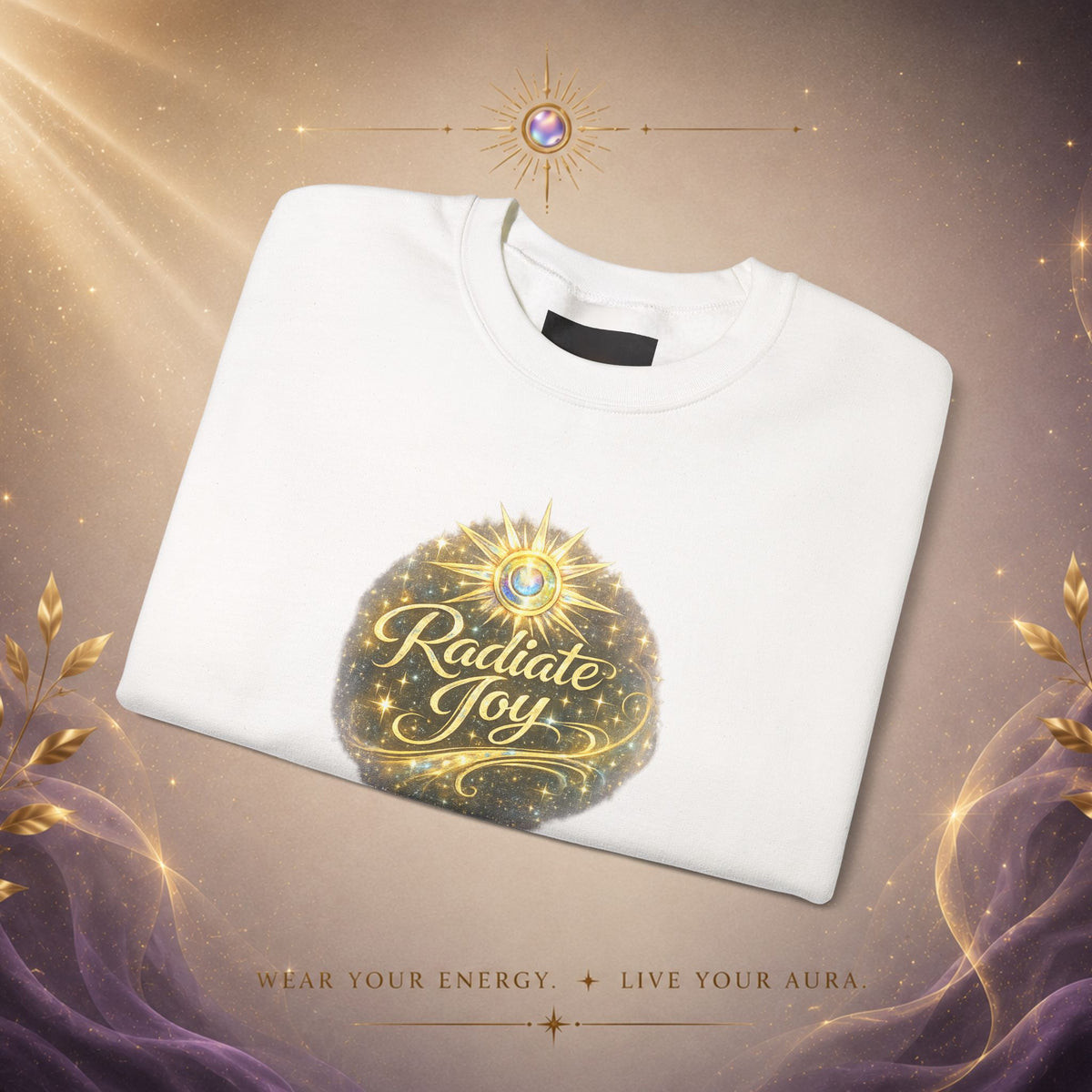 Radiate Joy Crewneck Sweatshirt — Golden Holiday Ornament Design
