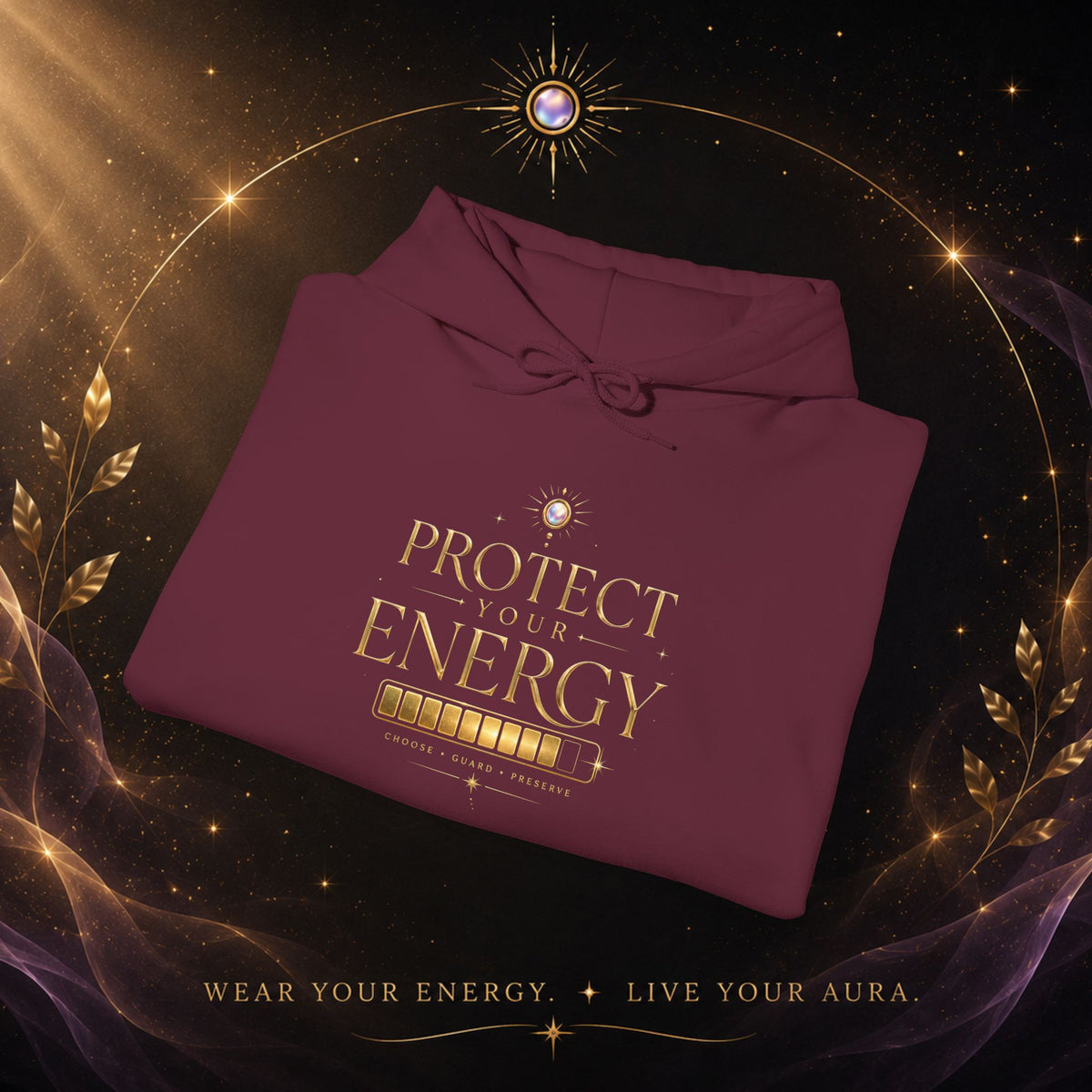 Protect Your Energy Hoodie — Minimal Gold Text Spiritual Wellness Sweatshirt