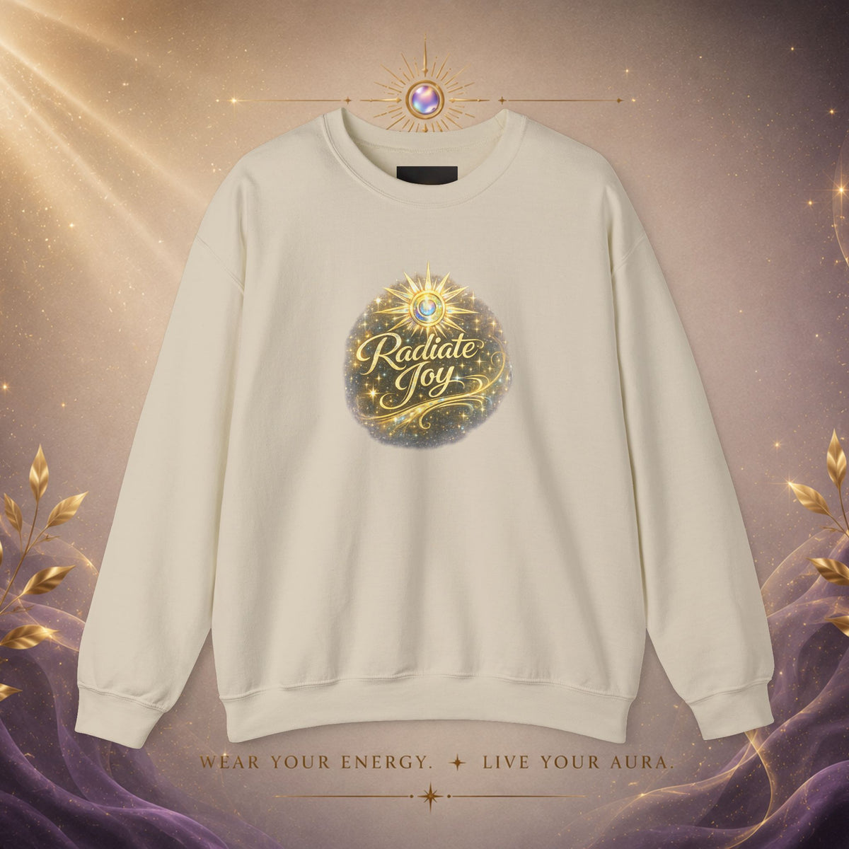 Radiate Joy Crewneck Sweatshirt — Golden Holiday Ornament Design