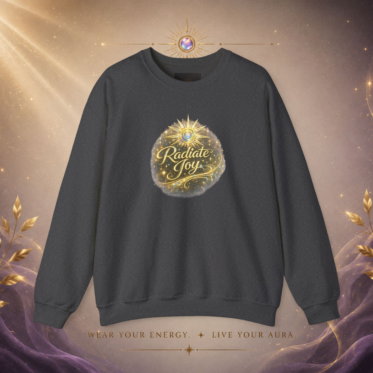 Radiate Joy Crewneck Sweatshirt — Golden Holiday Ornament Design