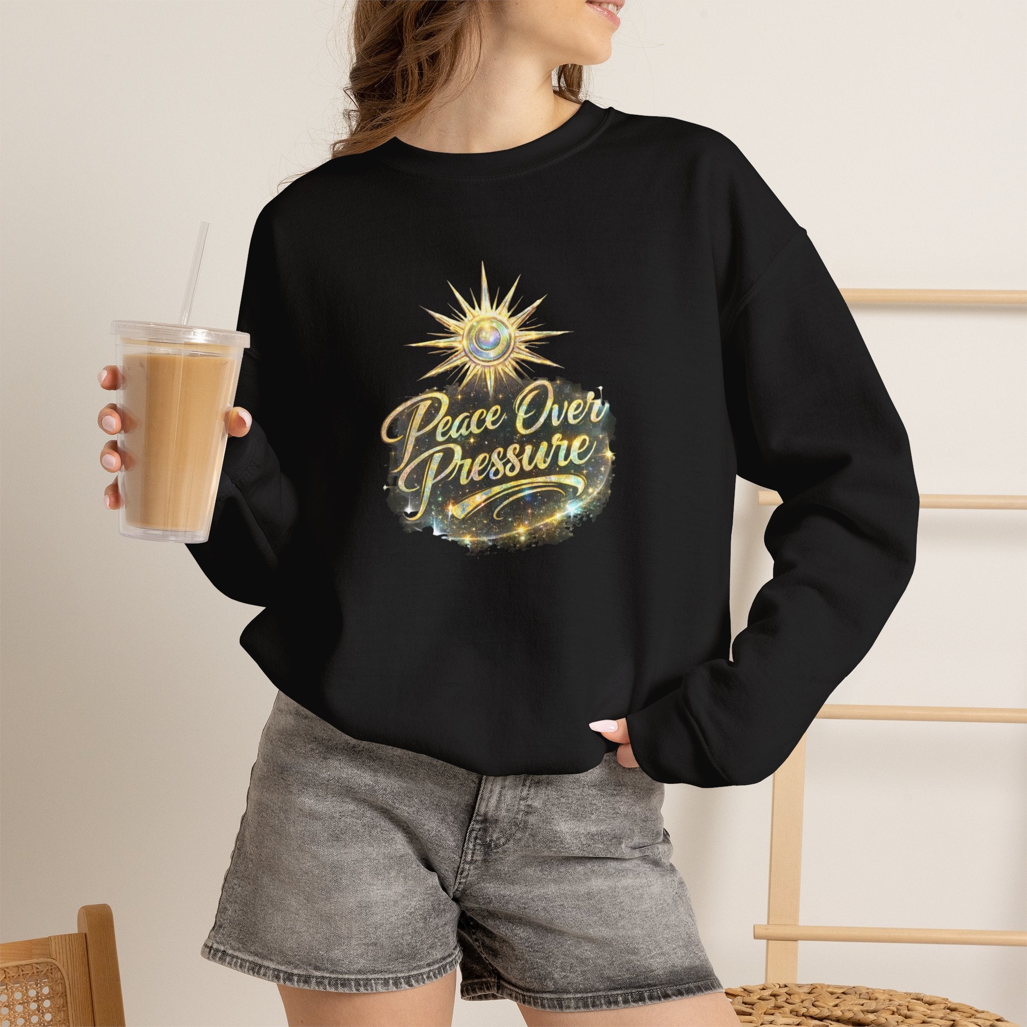 Crewneck Sweatshirt - "Peace Over Pressure" Spiritual Vintage Sun Graphic