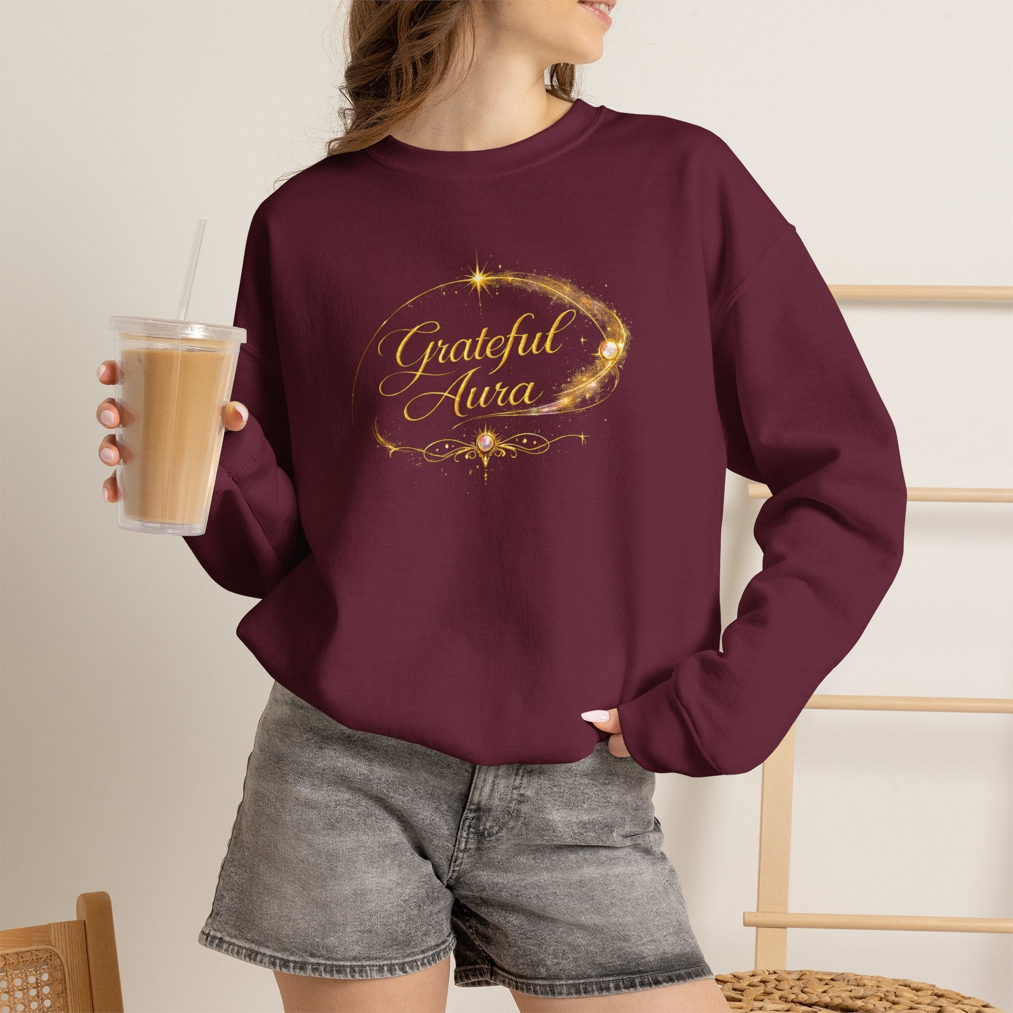 Grateful Aura- Golden shine Crewneck Sweatshirt - AURA BY RS ®