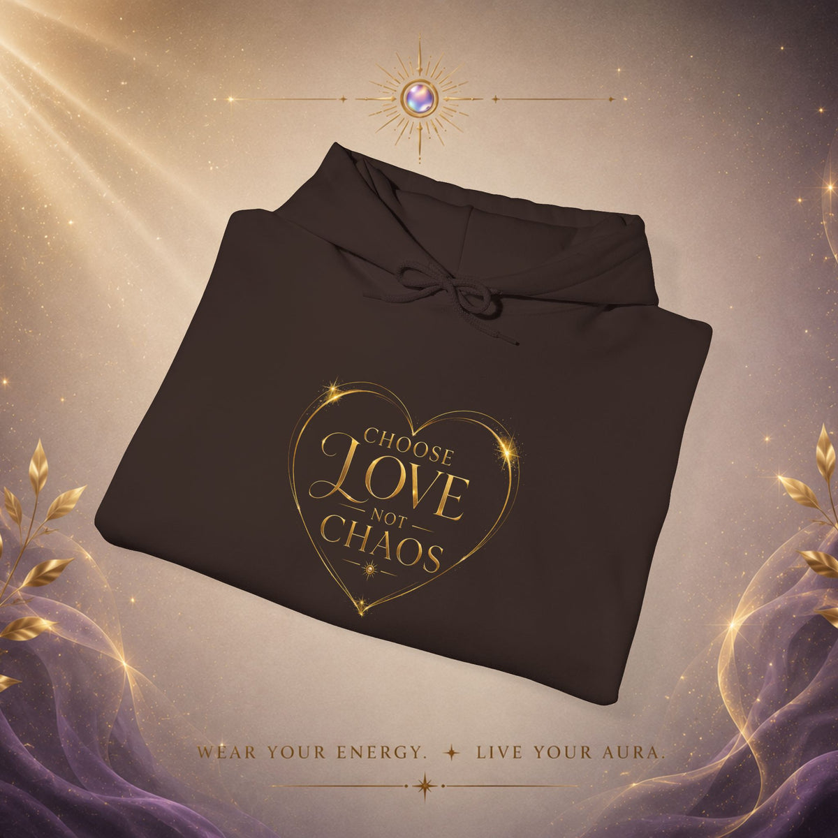 Hoodie — "I Choose Love Over Chaos" Gold Heart Graphic