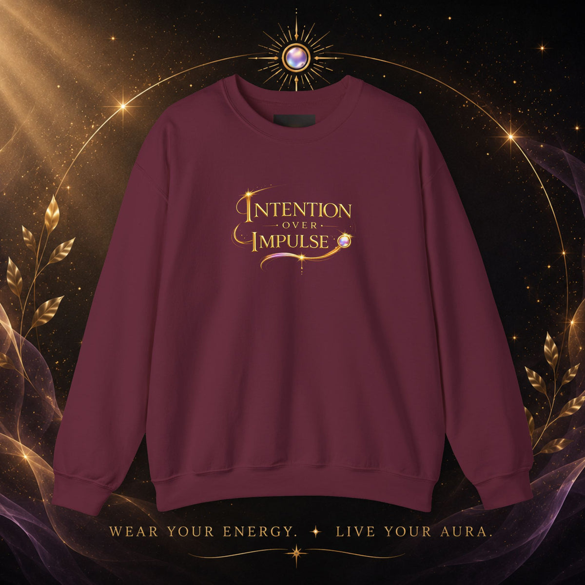 Intentional Crewneck Sweatshirt — "Intention Over Impulse" Inspirational Pullover