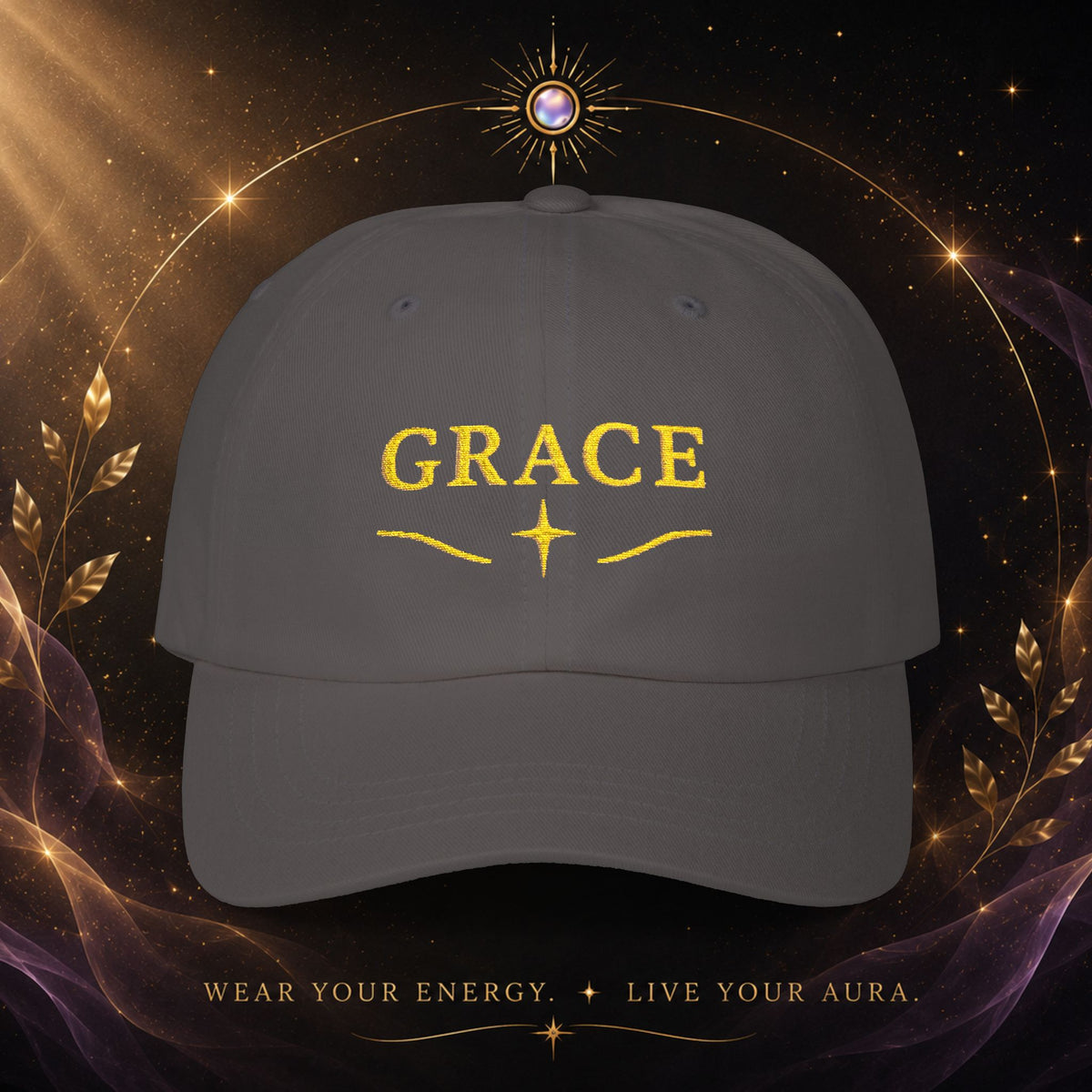 Grace Embroidered  —  Gold Script Baseball Hat