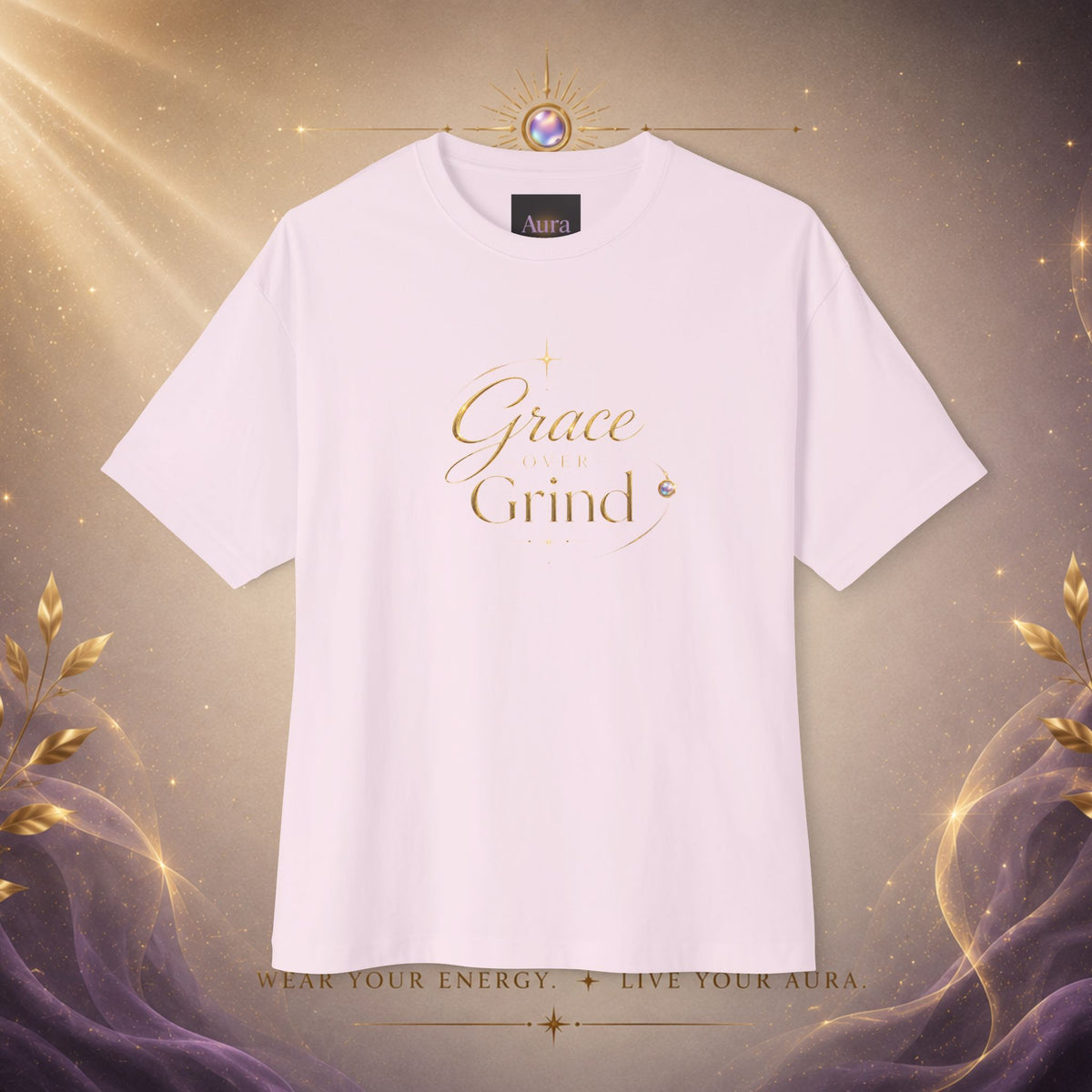 Grace Grind Graphic Tee — Feminine Gold Script Inspirational Shirt
