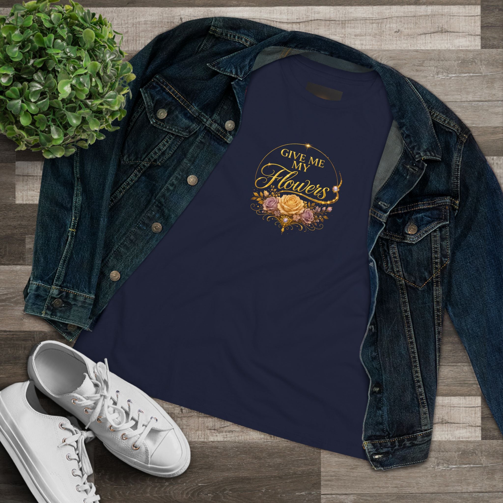Women's Tee — "Give Me My Flowers" Floral Graphic Cotton Shirt - AURA BY RS ®