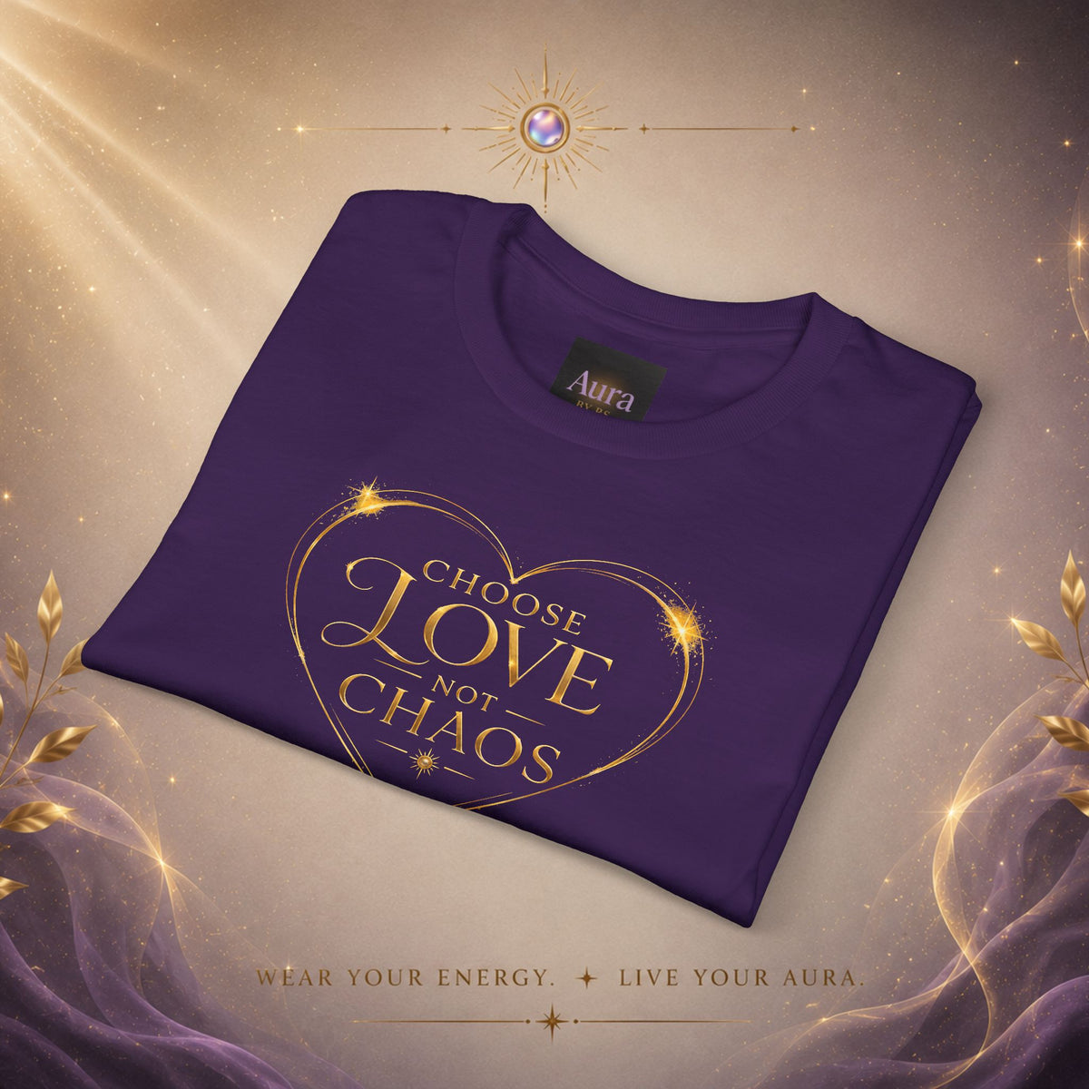 Love in the Chaos T-Shirt — Gold Heart Typography Tee