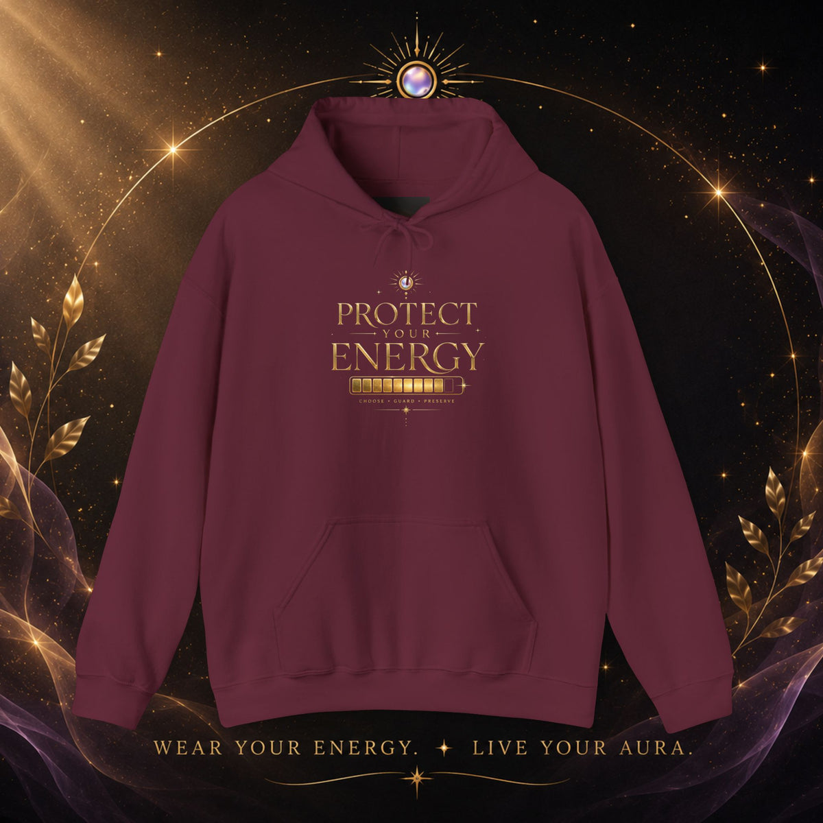 Protect Your Energy Hoodie — Minimal Gold Text Spiritual Wellness Sweatshirt