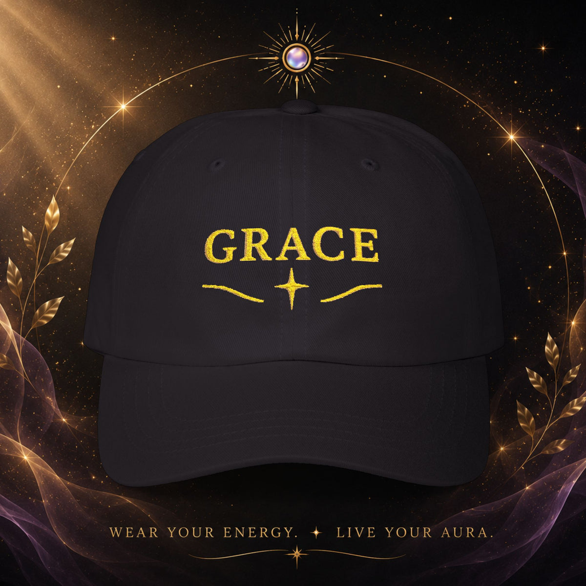 Grace Embroidered  —  Gold Script Baseball Hat