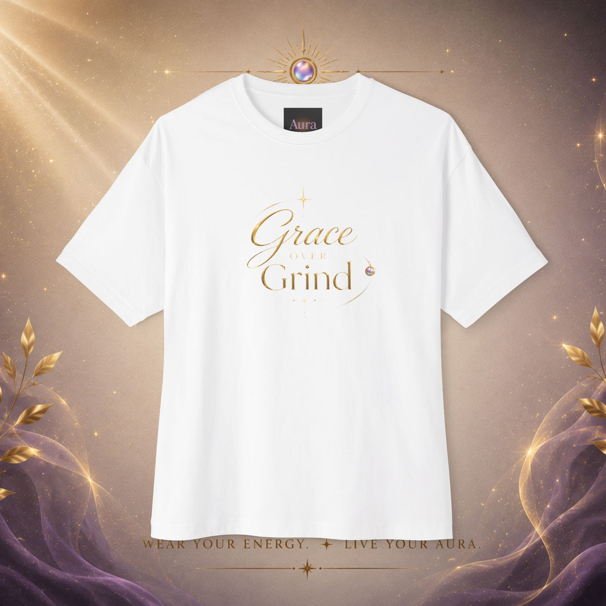 Grace Grind Graphic Tee — Feminine Gold Script Inspirational Shirt