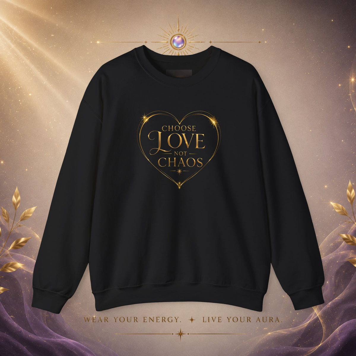 Crewneck Sweatshirt — "Love Is Power" Gold Heart Graphic