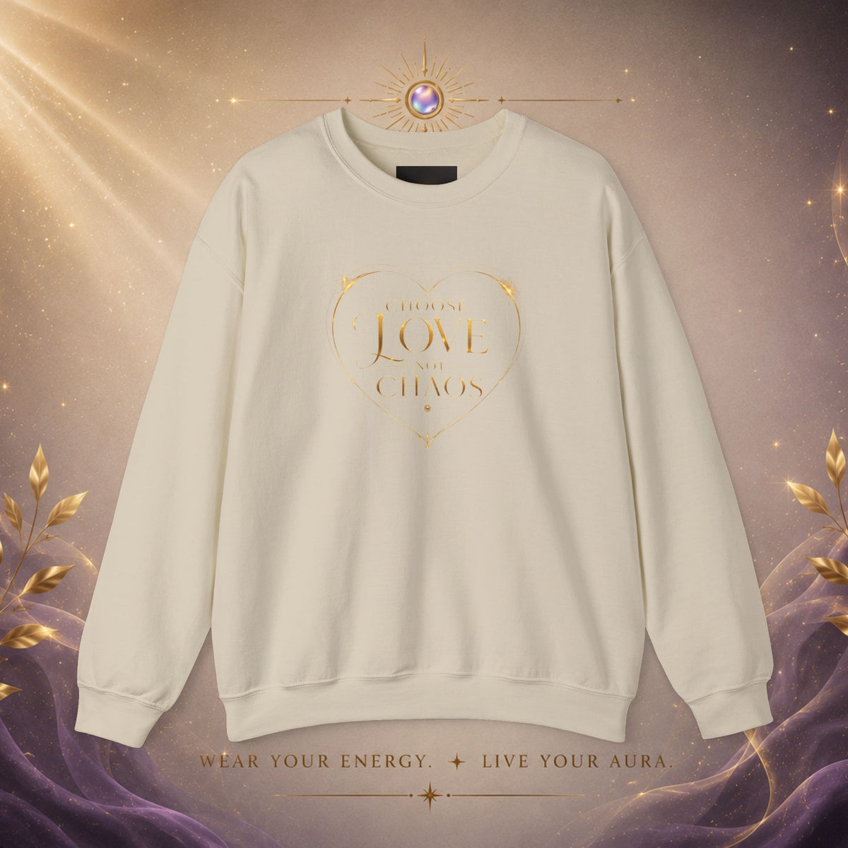 Crewneck Sweatshirt — "Love Is Power" Gold Heart Graphic