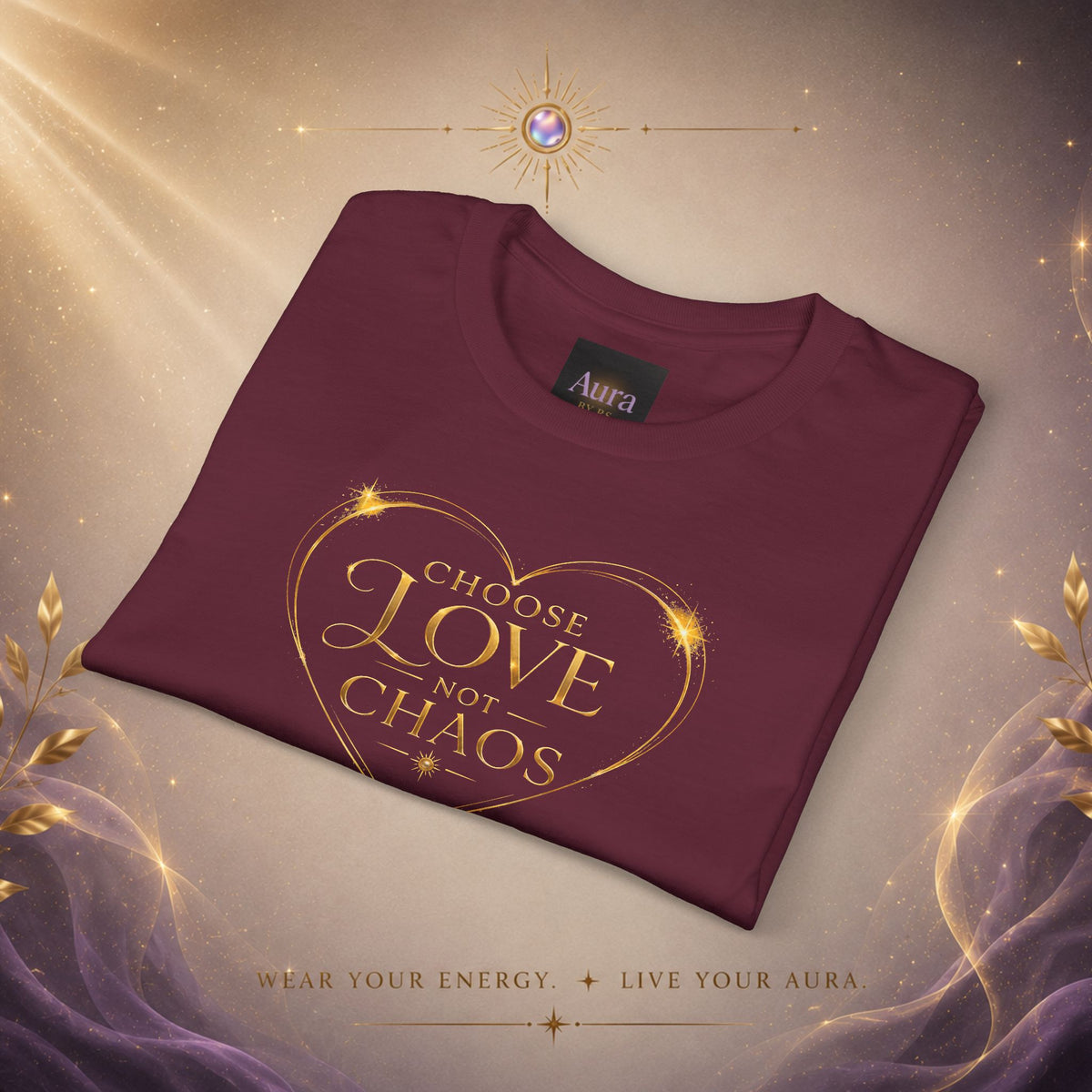 Love in the Chaos T-Shirt — Gold Heart Typography Tee