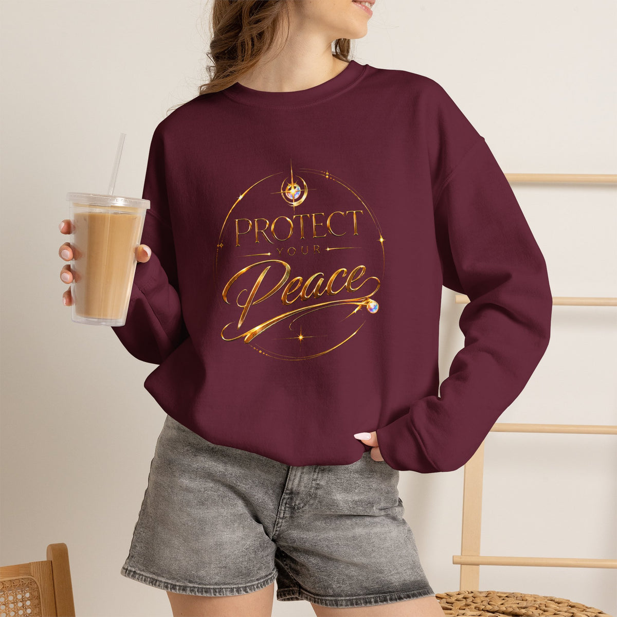 Crewneck Sweatshirt — "Protect Our Peace" Inspirational Graphic