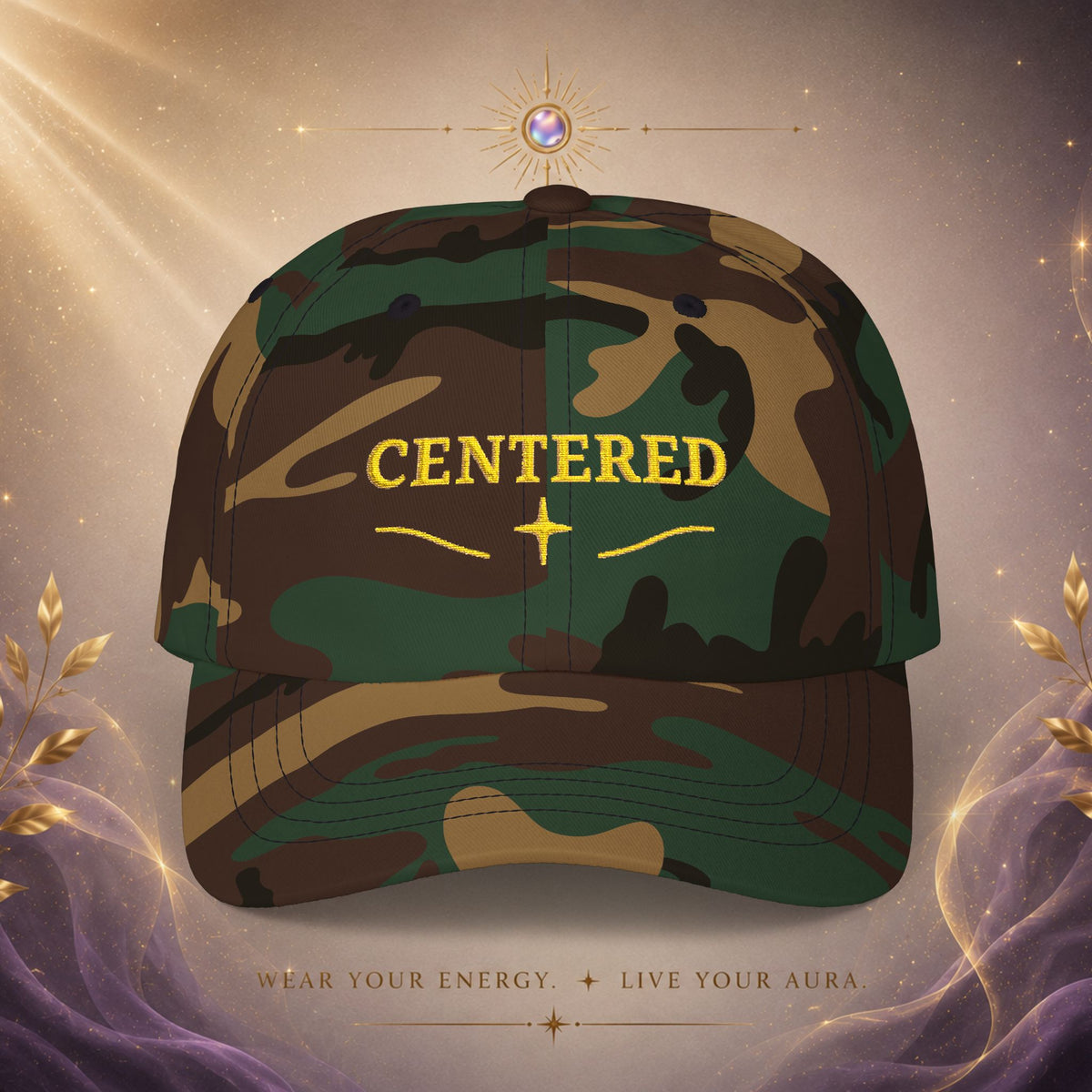 Centered Embroidered —  Baseball Hat with Gold Stitching-  AURA BY RS ®
