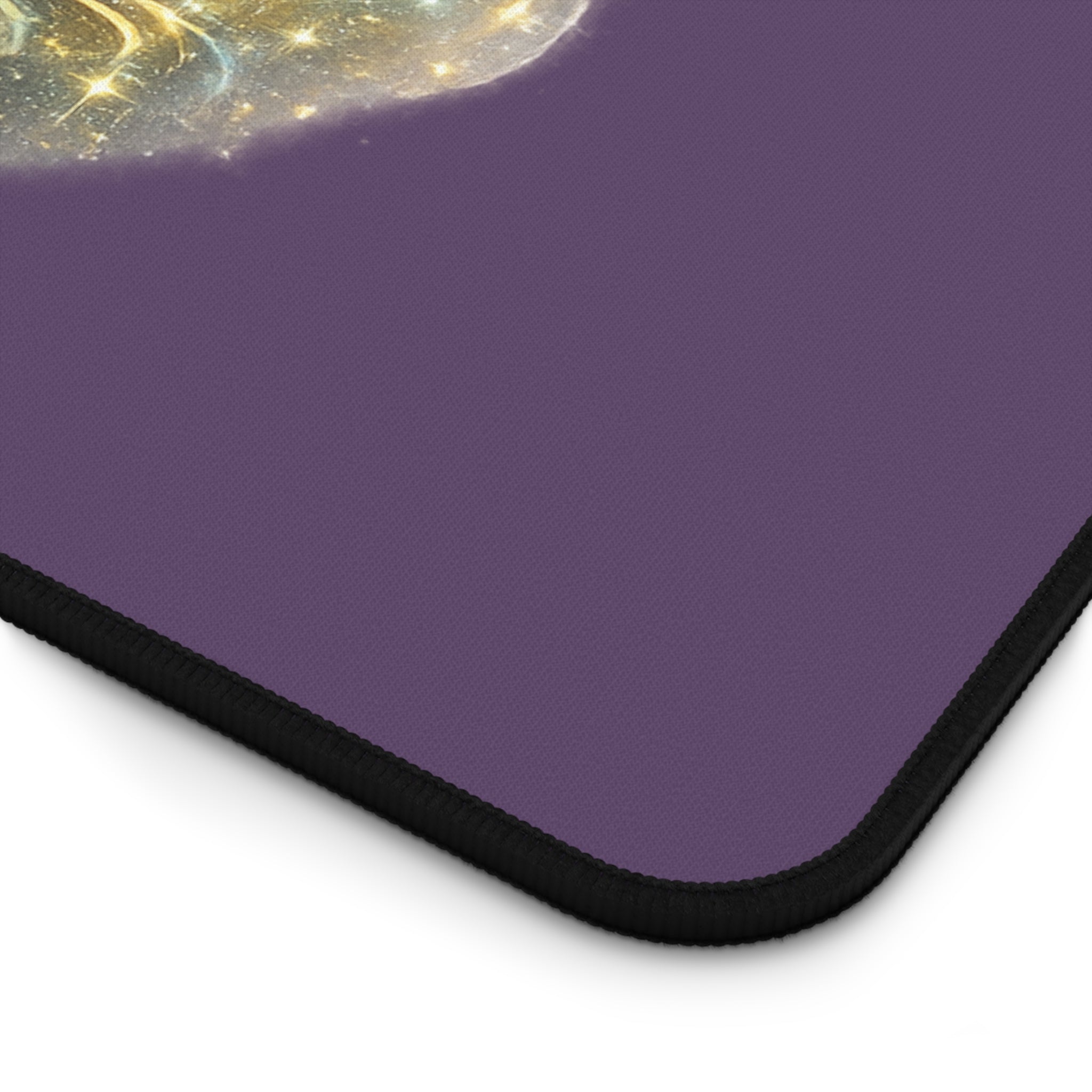Radiate Joy Desk Mat — Inspirational Purple Mouse Pad with Golden Starburst Design - AURA BY RS ®