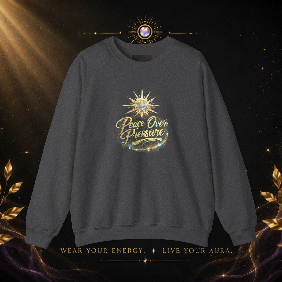 Crewneck Sweatshirt - "Peace Over Pressure" Spiritual Vintage Sun Graphic