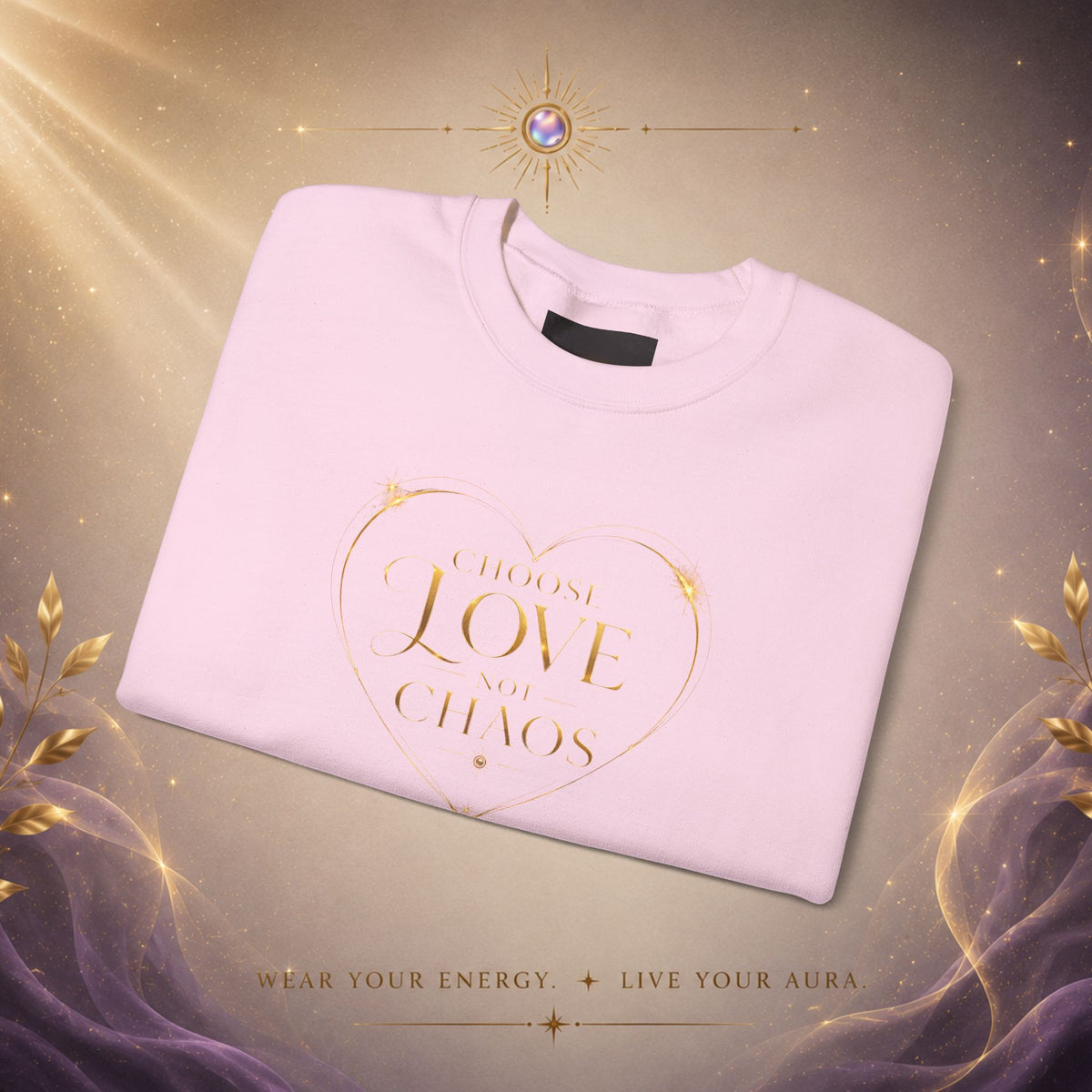 Crewneck Sweatshirt — "Love Is Power" Gold Heart Graphic
