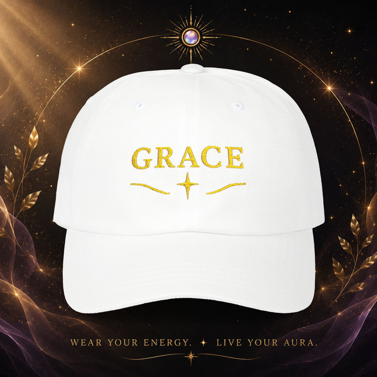 Grace Embroidered  —  Gold Script Baseball Hat