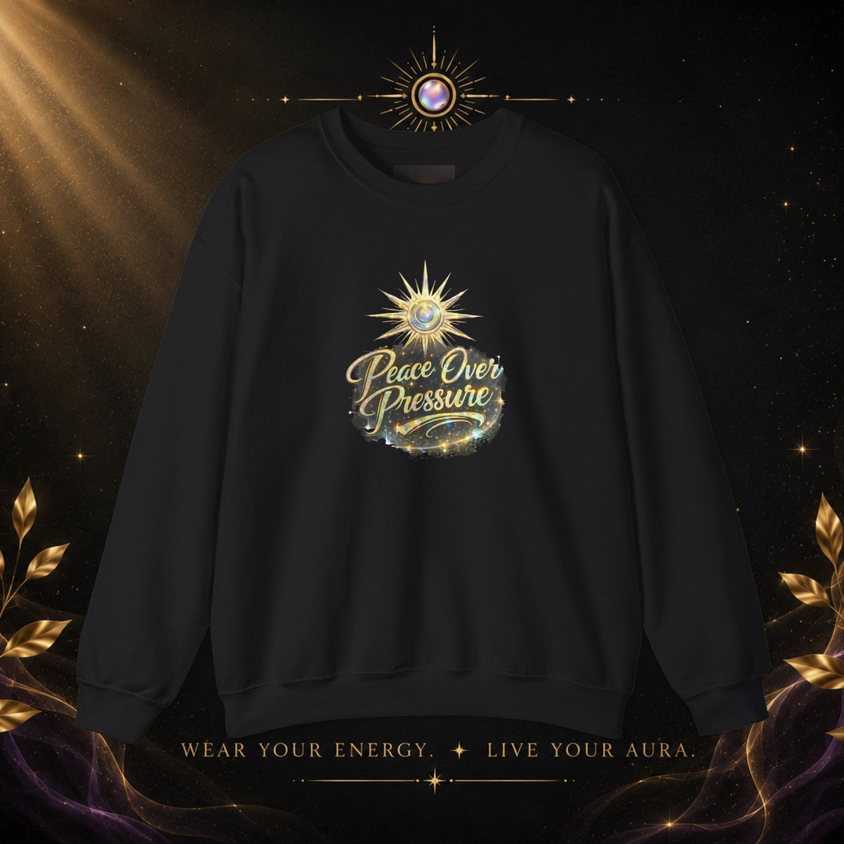 Crewneck Sweatshirt - "Peace Over Pressure" Spiritual Vintage Sun Graphic