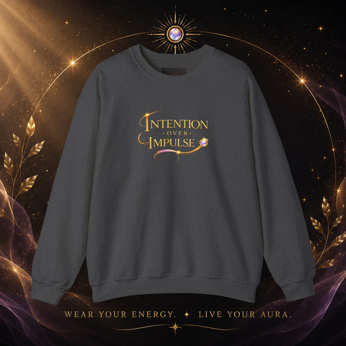 Intentional Crewneck Sweatshirt — "Intention Over Impulse" Inspirational Pullover