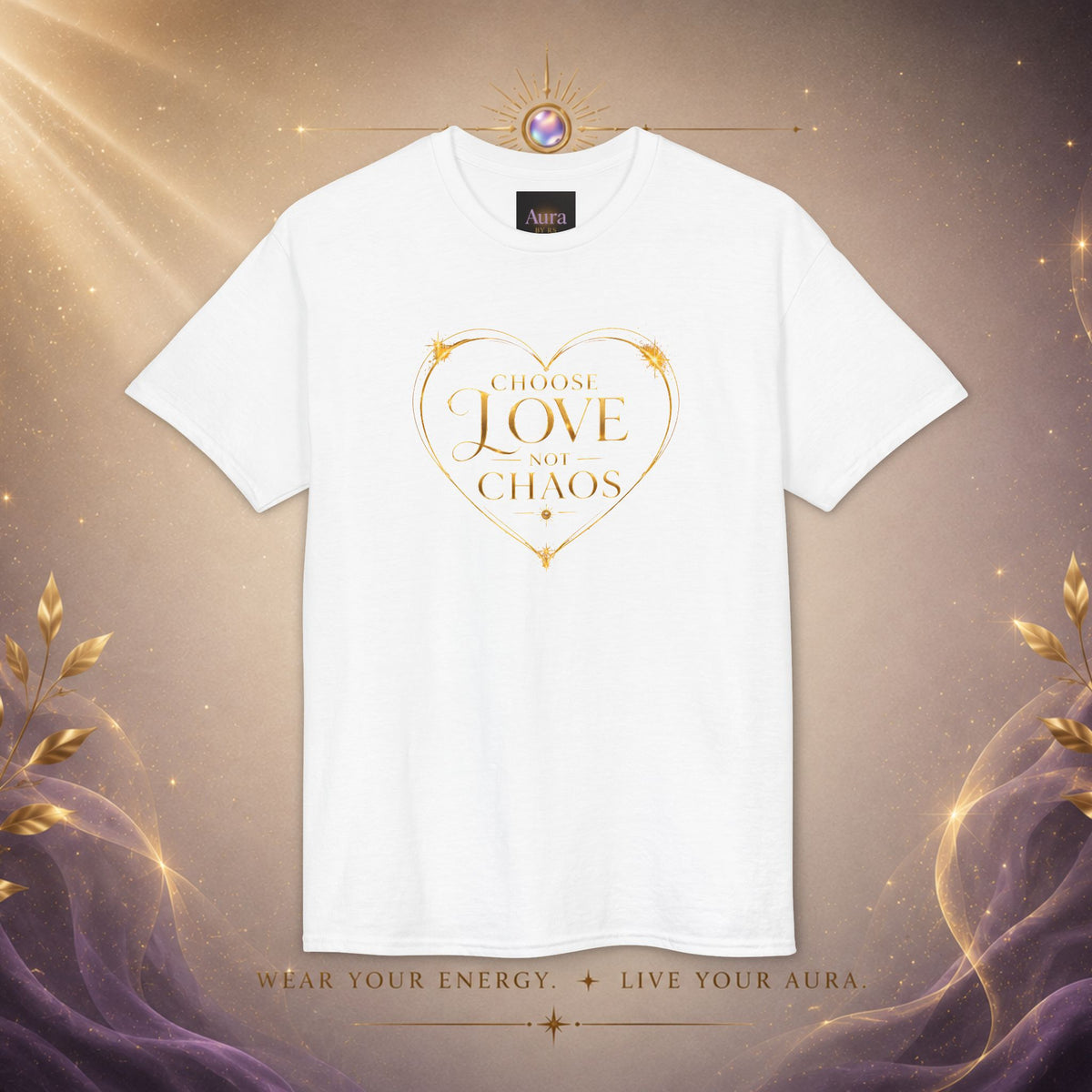 Love in the Chaos T-Shirt — Gold Heart Typography Tee