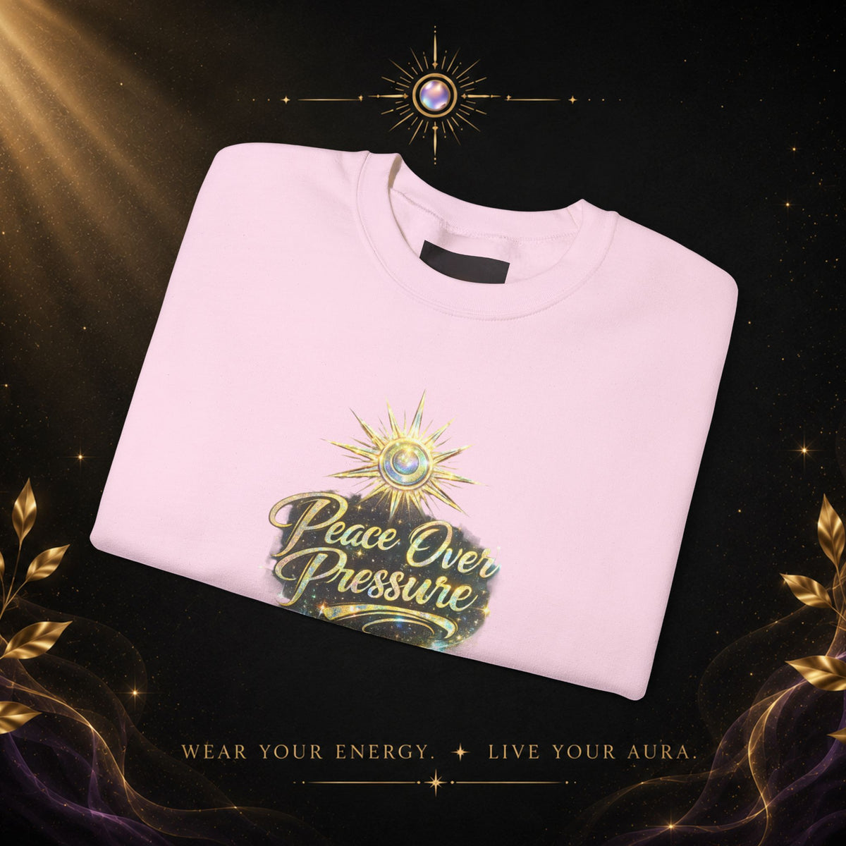 Crewneck Sweatshirt - "Peace Over Pressure" Spiritual Vintage Sun Graphic