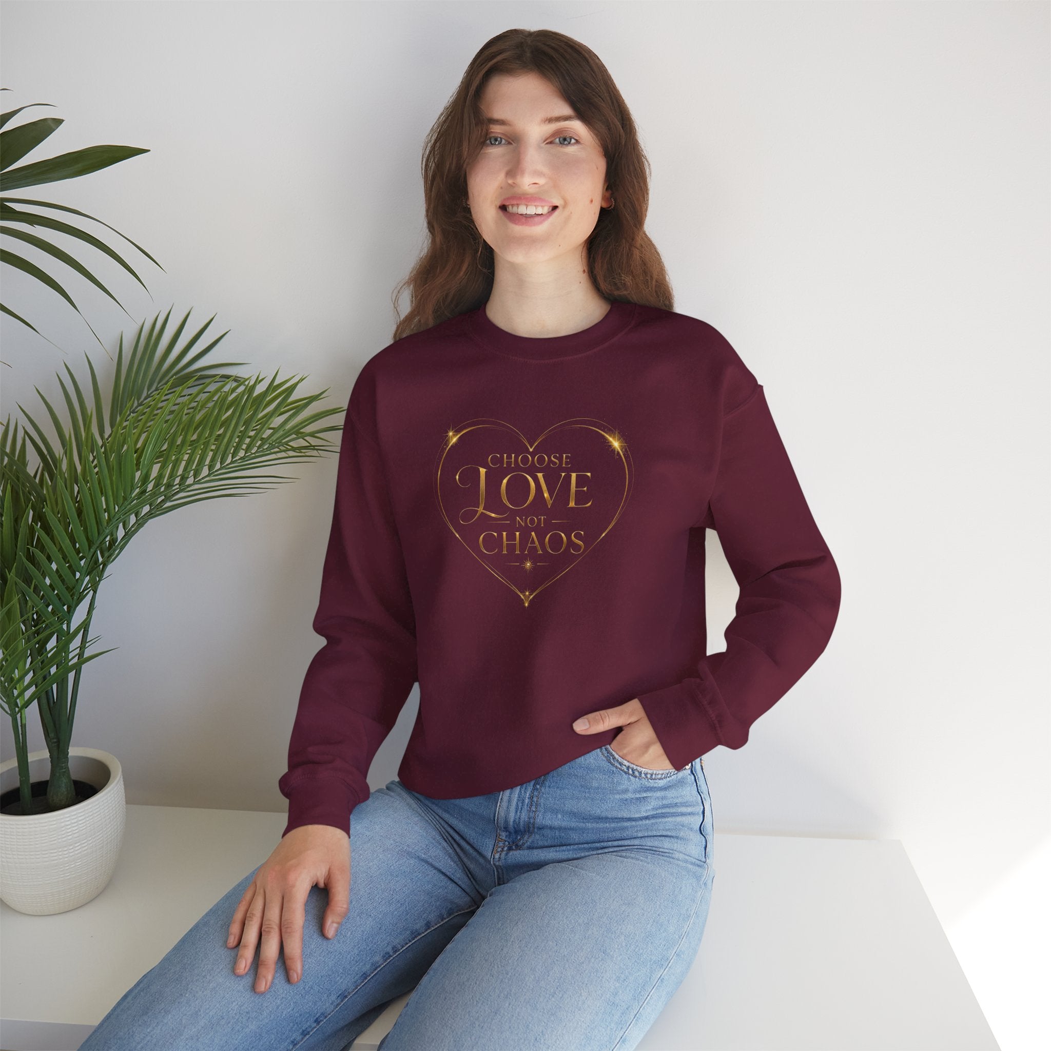 Crewneck Sweatshirt — "Love Is Power" Gold Heart Graphic - AURA BY RS ®