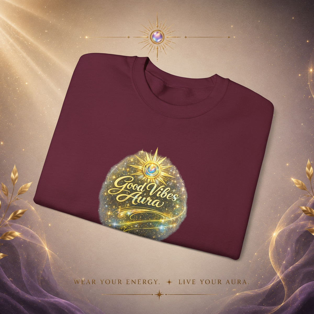 Crewneck Sweatshirt - 'Good Vibe Aura' Mystical Galaxy Graphic, Positive Vibes Cozy Pullover
