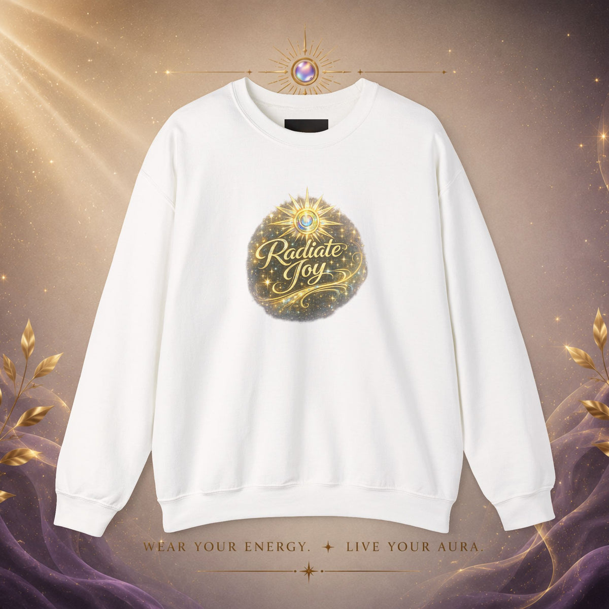 Radiate Joy Crewneck Sweatshirt — Golden Holiday Ornament Design