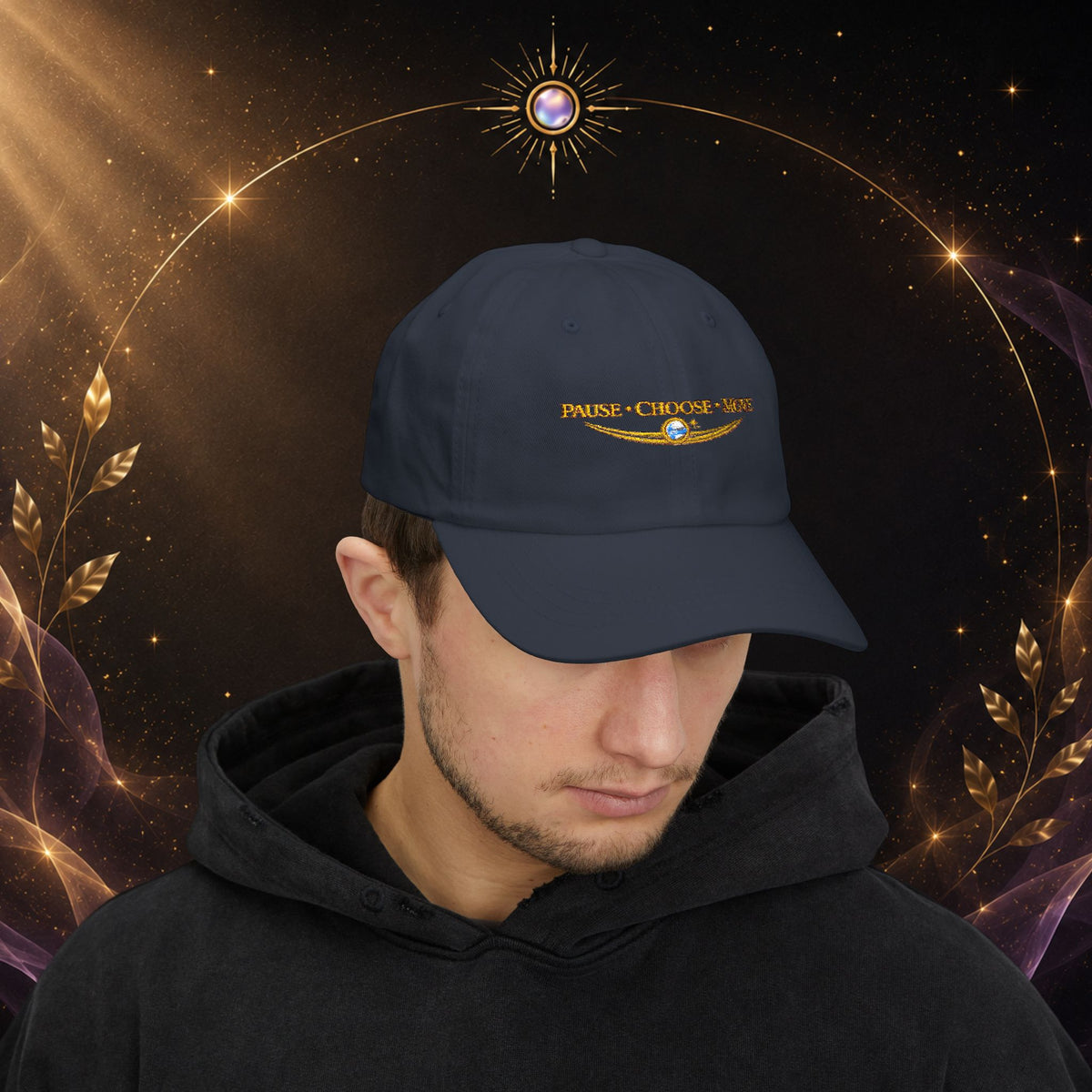 Dad Cap — “Pause • Choose • Move” Embroidered Motivational Hat