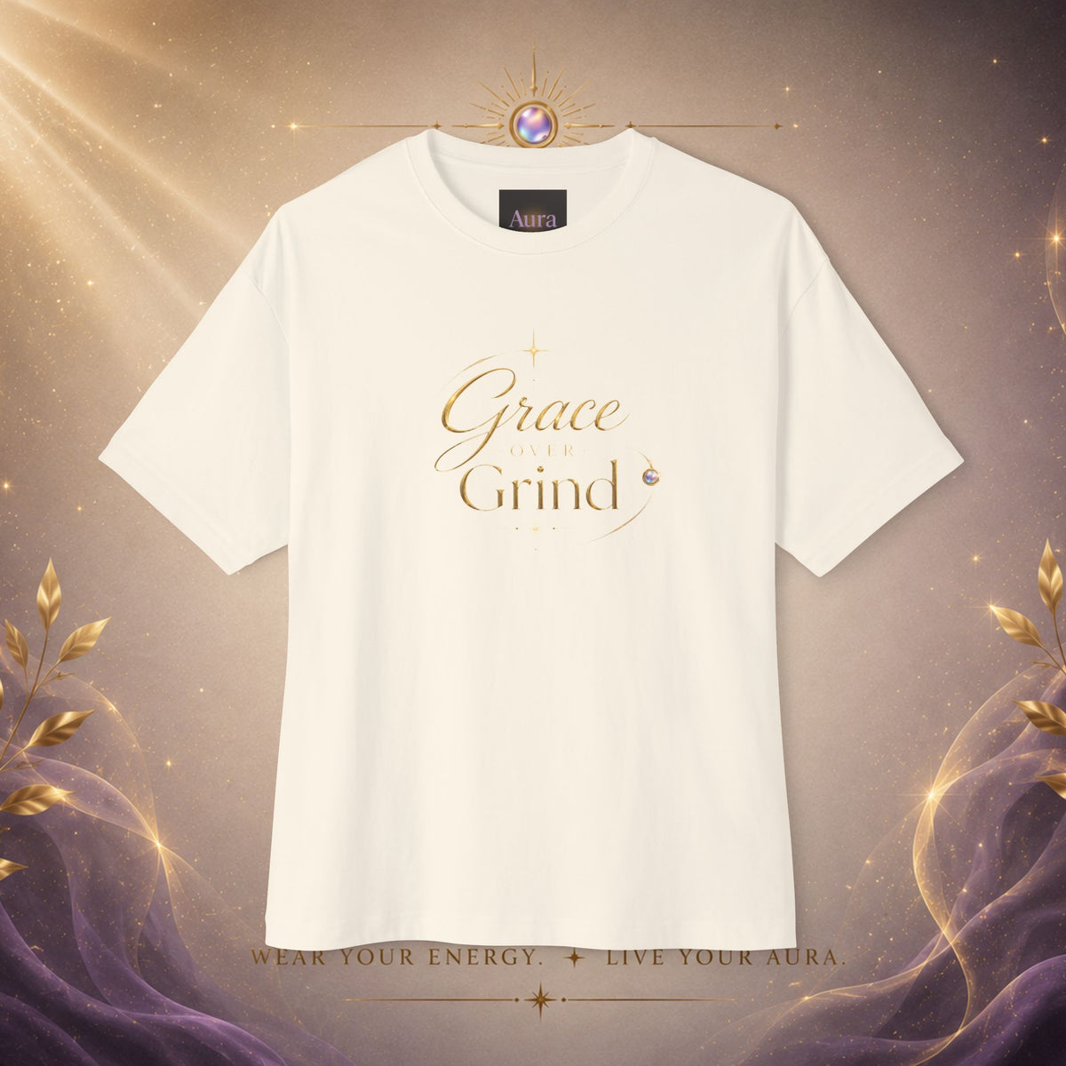 Grace Grind Graphic Tee — Feminine Gold Script Inspirational Shirt
