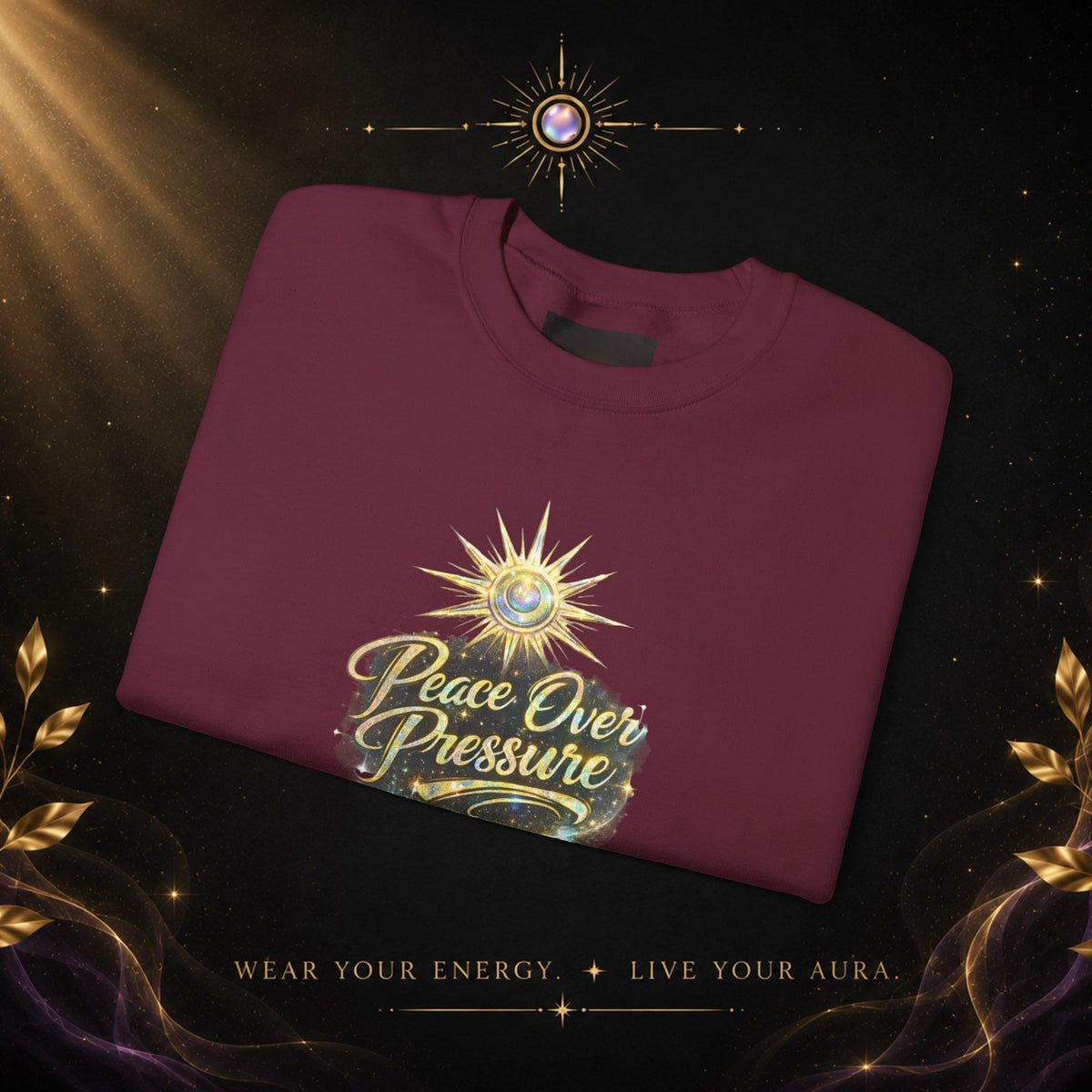 Crewneck Sweatshirt - "Peace Over Pressure" Spiritual Vintage Sun Graphic