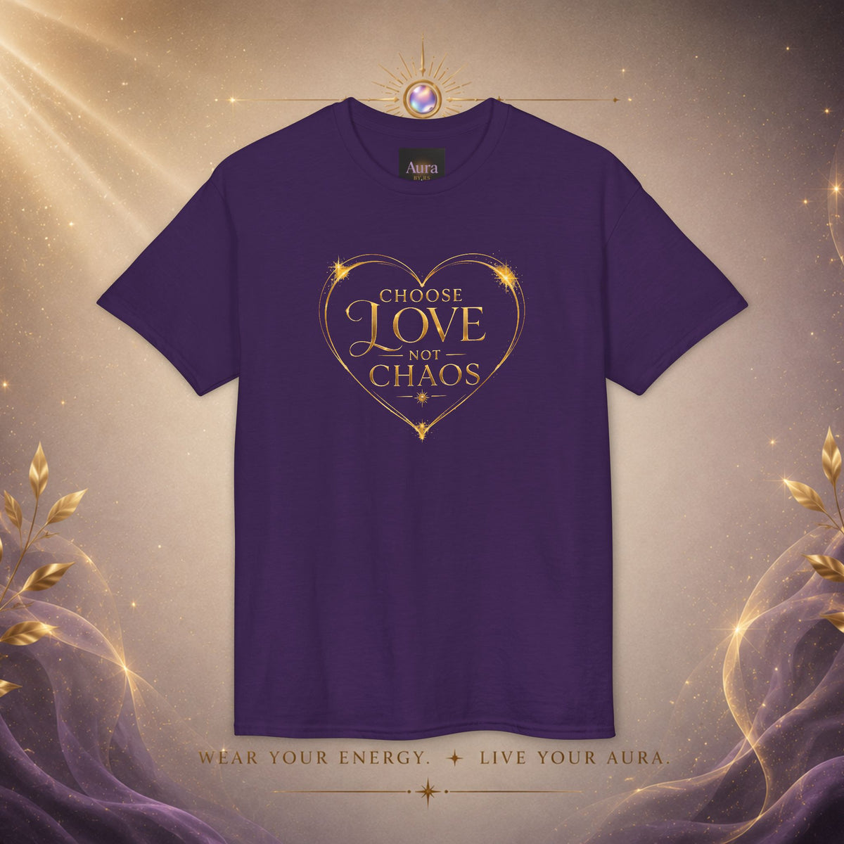 Love in the Chaos T-Shirt — Gold Heart Typography Tee