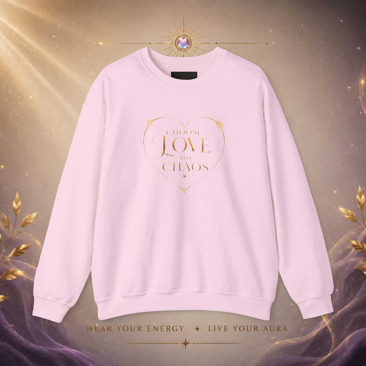 Crewneck Sweatshirt — "Love Is Power" Gold Heart Graphic