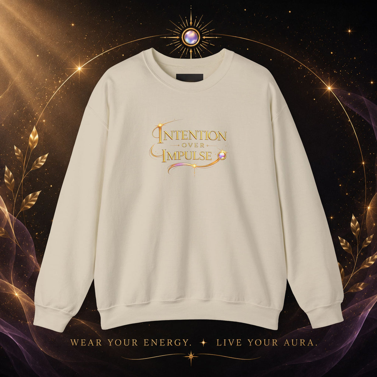 Intentional Crewneck Sweatshirt — "Intention Over Impulse" Inspirational Pullover