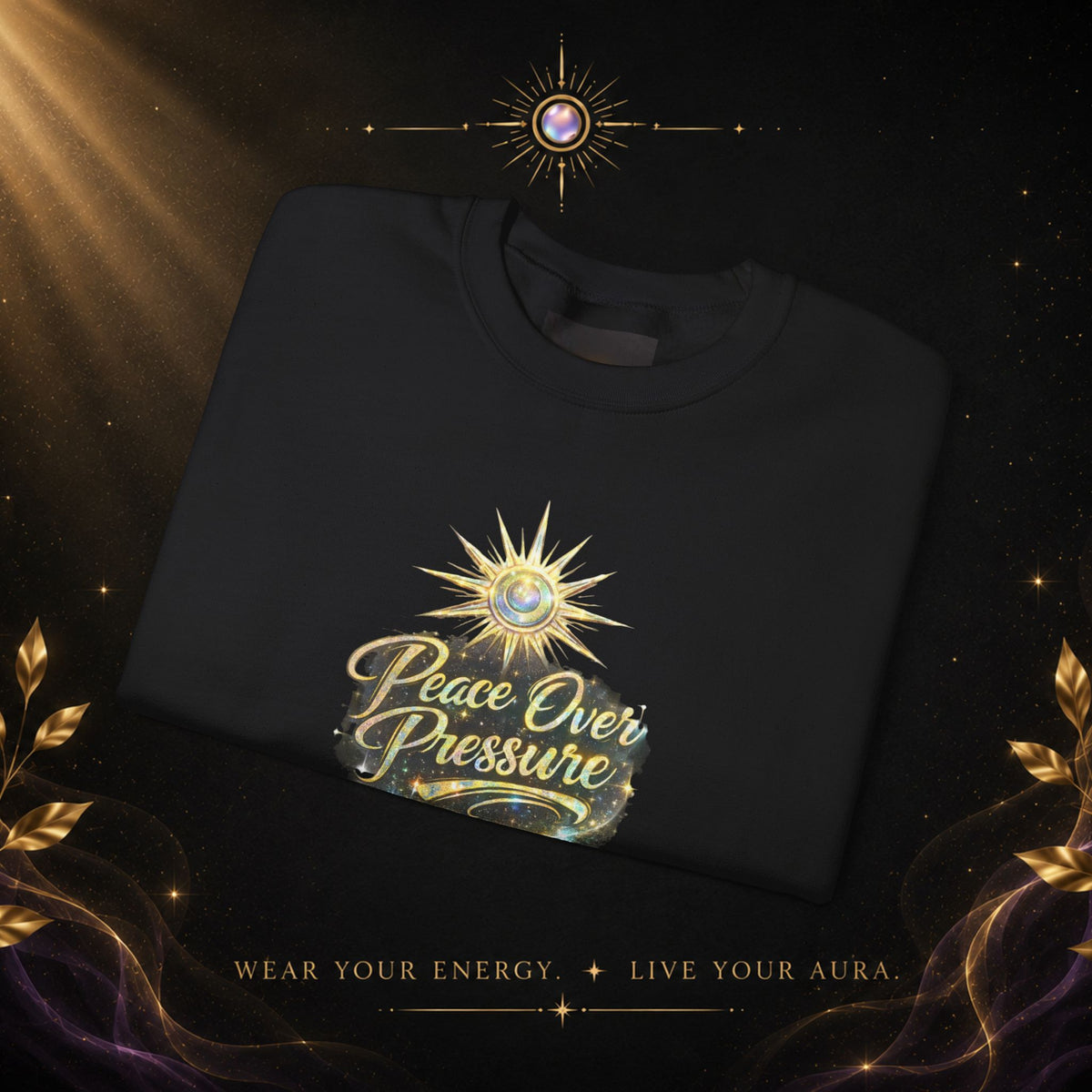 Crewneck Sweatshirt - "Peace Over Pressure" Spiritual Vintage Sun Graphic
