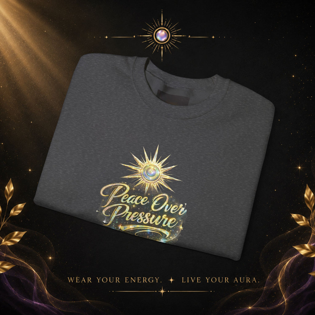 Crewneck Sweatshirt - "Peace Over Pressure" Spiritual Vintage Sun Graphic