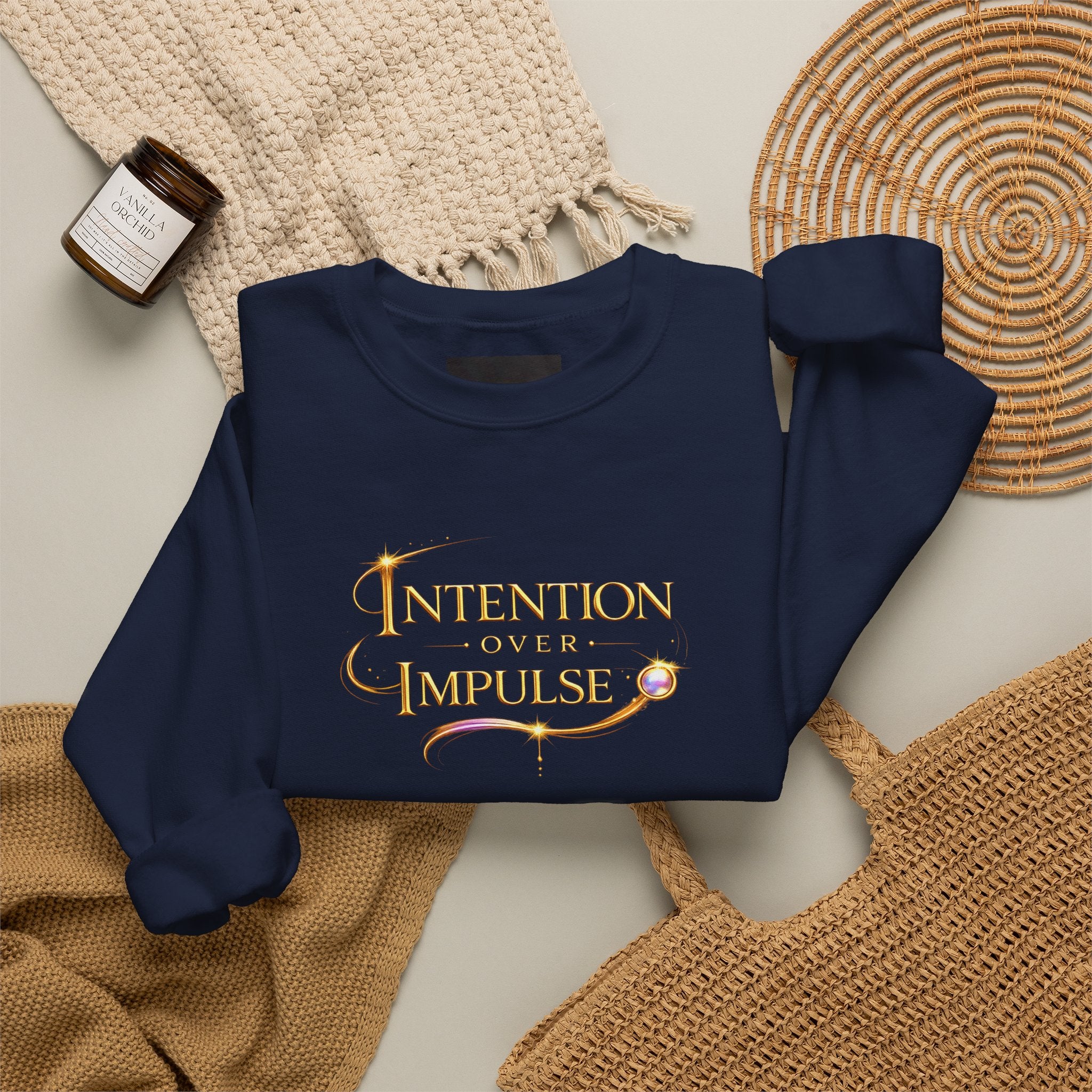 Intentional Crewneck Sweatshirt — "Intention Over Impulse" Inspirational Pullover - AURA BY RS ®