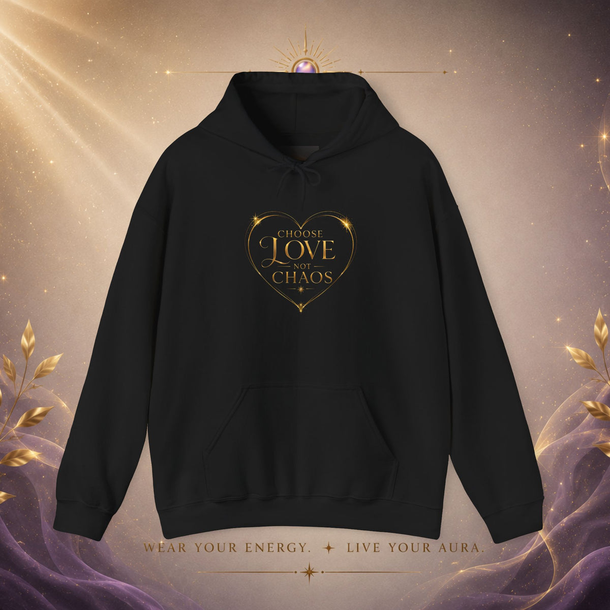 Hoodie — "I Choose Love Over Chaos" Gold Heart Graphic
