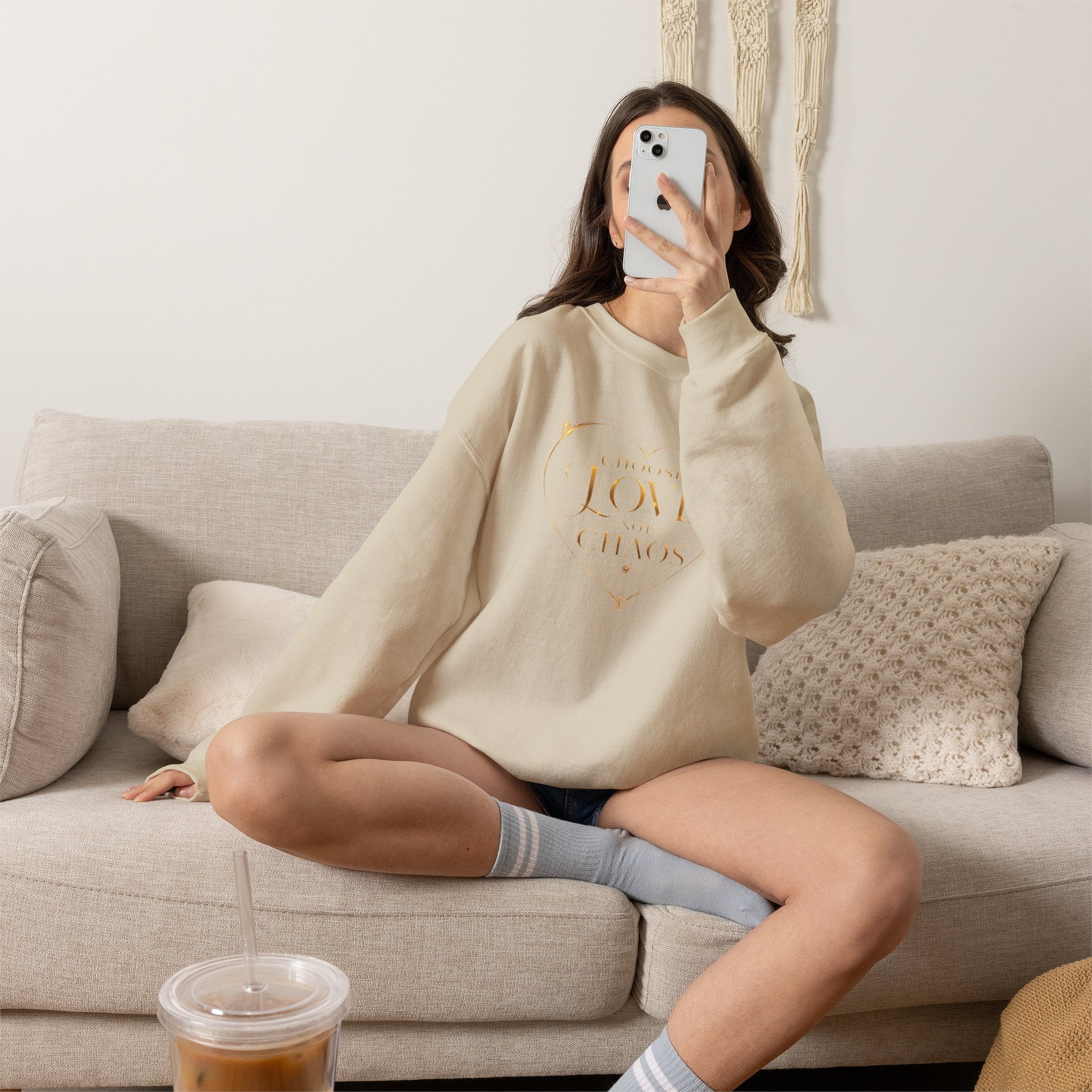 Crewneck Sweatshirt — "Love Is Power" Gold Heart Graphic - AURA BY RS ®