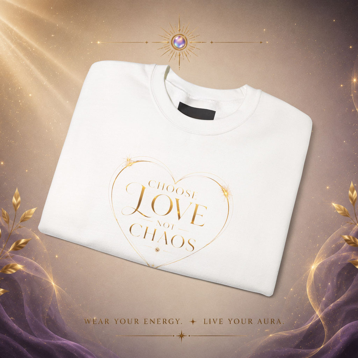 Crewneck Sweatshirt — "Love Is Power" Gold Heart Graphic