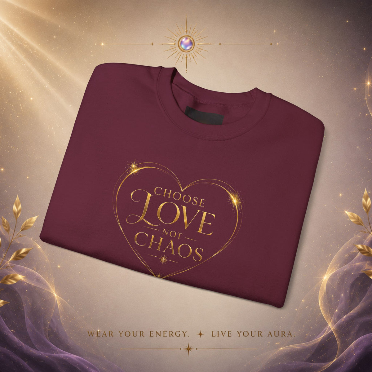 Crewneck Sweatshirt — "Love Is Power" Gold Heart Graphic