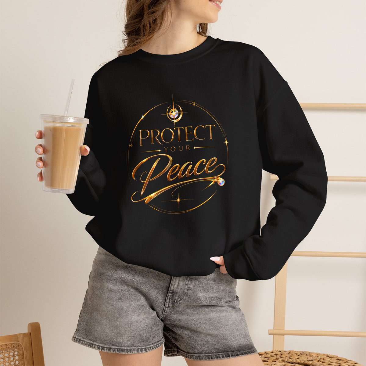 Crewneck Sweatshirt — "Protect Our Peace" Inspirational Graphic